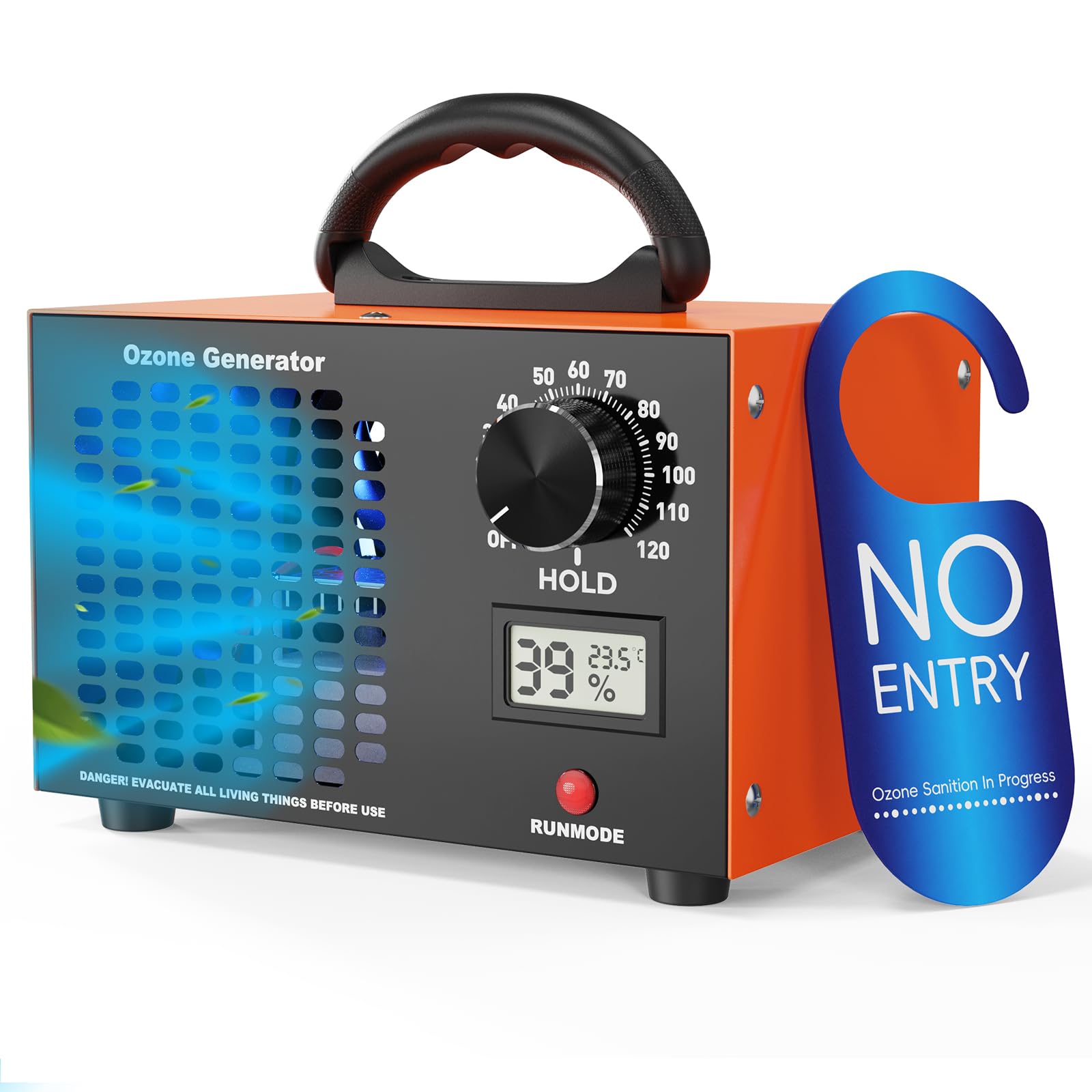 Ozongenerator 120000mg/h Ozongerät - 2-In-1 Ozon Luftreiniger,120-Minuten-Timer,Mit Temperatur- und Feuchtigkeitsanzeige,Ozonisator Industrieller O3 für Auto Wohnung Hotels Küche und Haustiergerüche