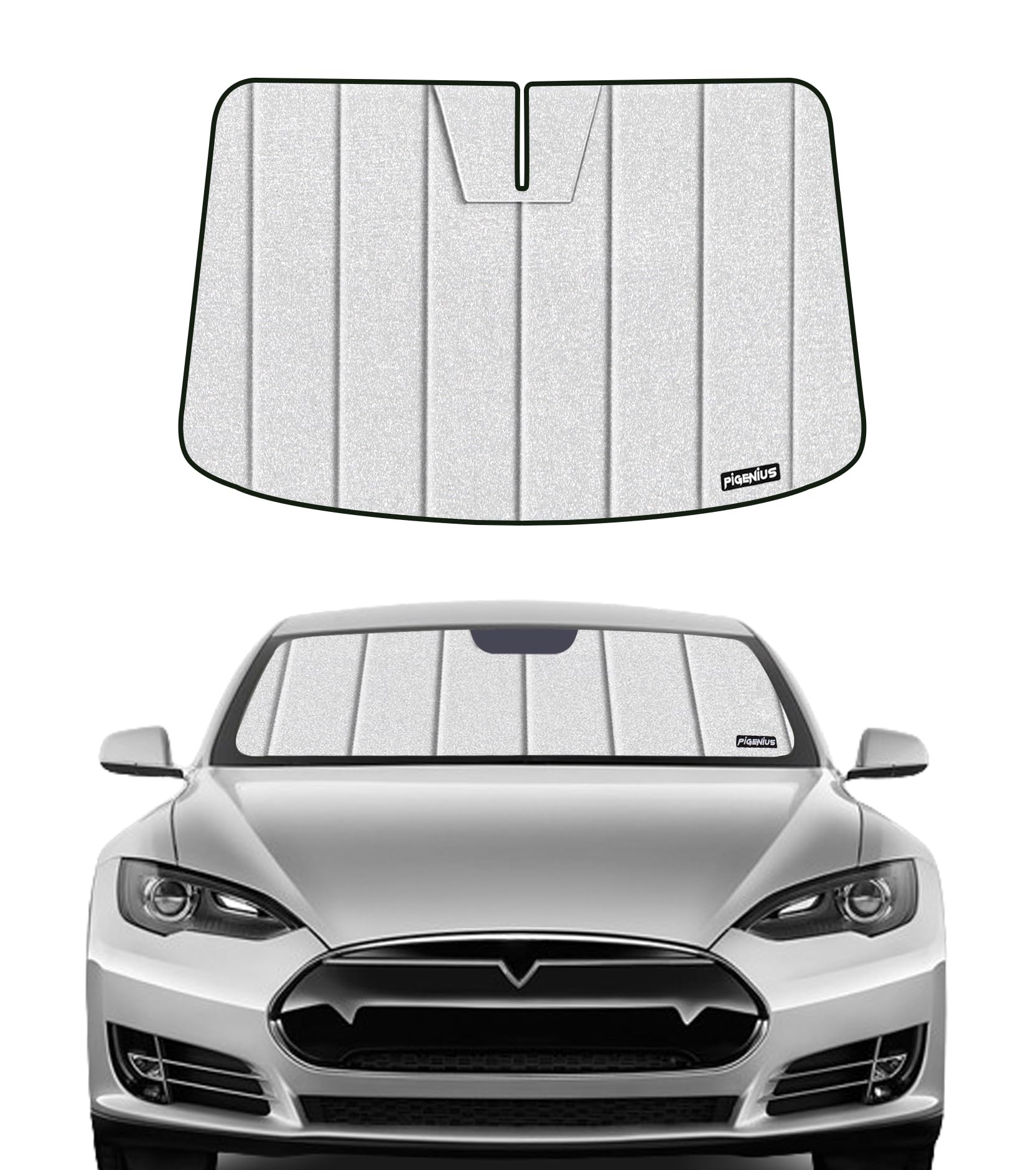 Photo 1 of Windshield Sun Shade for Tesla Model 3 2018-2024, Model Y 2020-2024 Front Window Sunshade - HyperShield Flash Silver(HyperShield) Model 3/Model Y