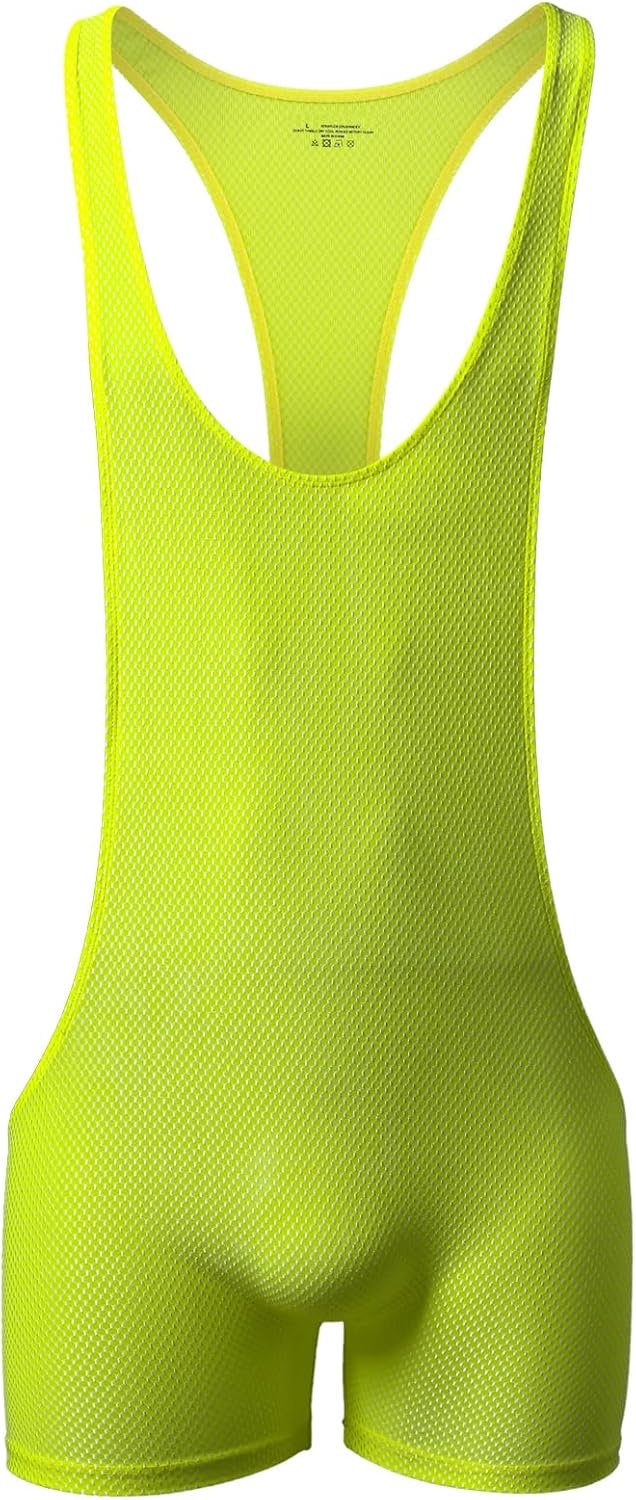 QiaTi Mens Athletic Supporters Breathable Wrestling Boxers One Piece Bodywear Jumpsuit Singlet Basic Leotard for Men