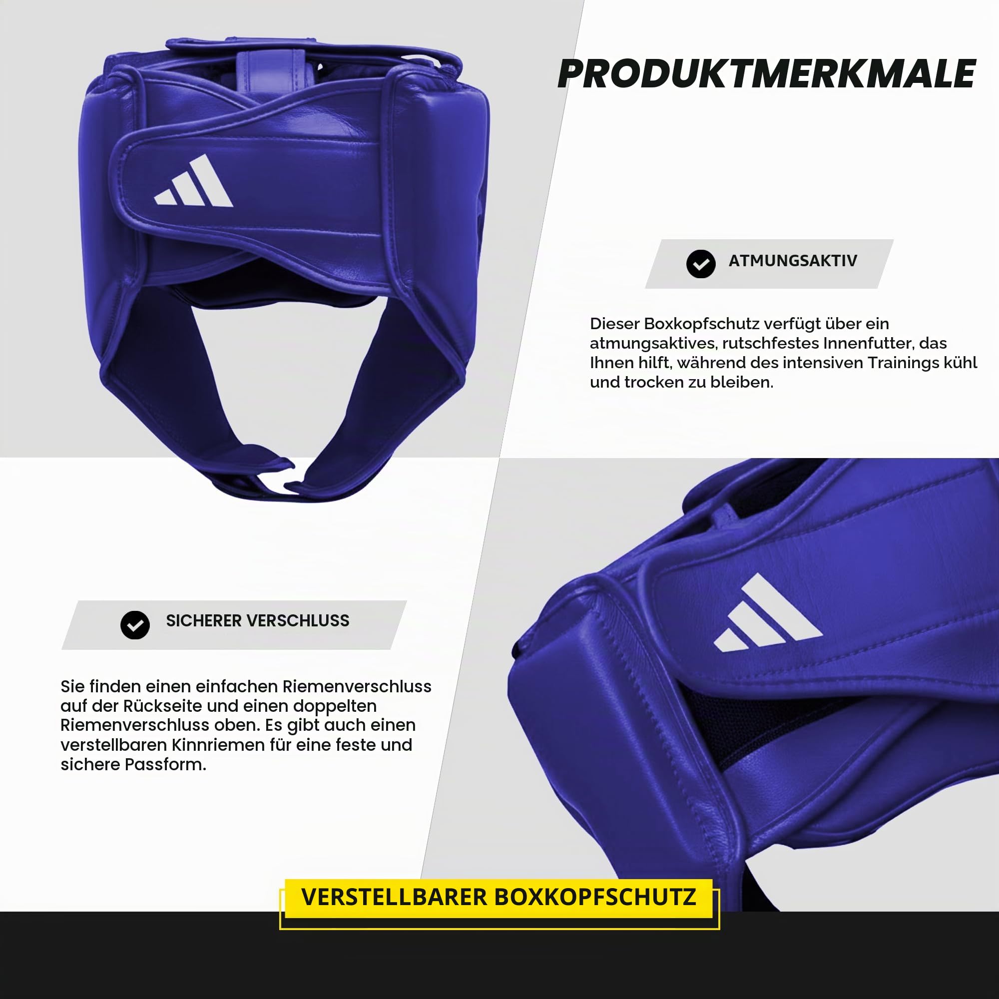 adidas Boxen Kopfschutz Einstellbar rutschfest Kopfschutz für Wangen Stirn Gehörschutz für Boxen Trainingsausrüstung Sparring Blau Rot Schwarz