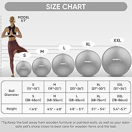 APEXUP Yoga Ball Exercise Ball Anti Slip Heavy Duty for Fitness, Balance & Core Workout (XXL(31~34) 85cm, Silver)