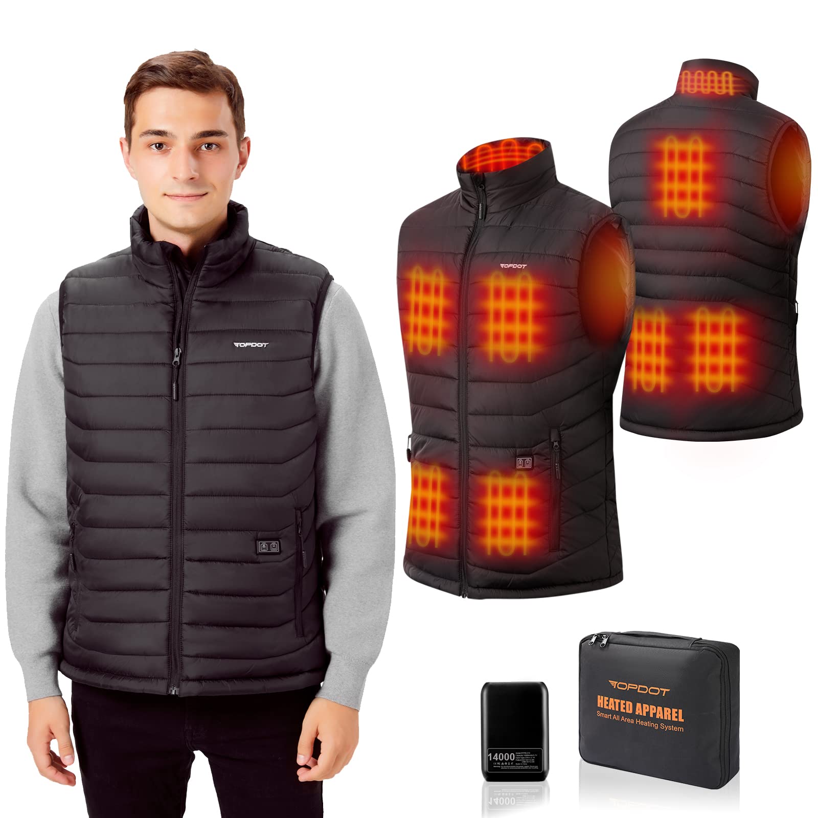 TopdotHeated Vest for Men with 7.4V 14000mAh Battery Pack Included, 8 Heating Zones Lightweight Warm Men's Heated Vest