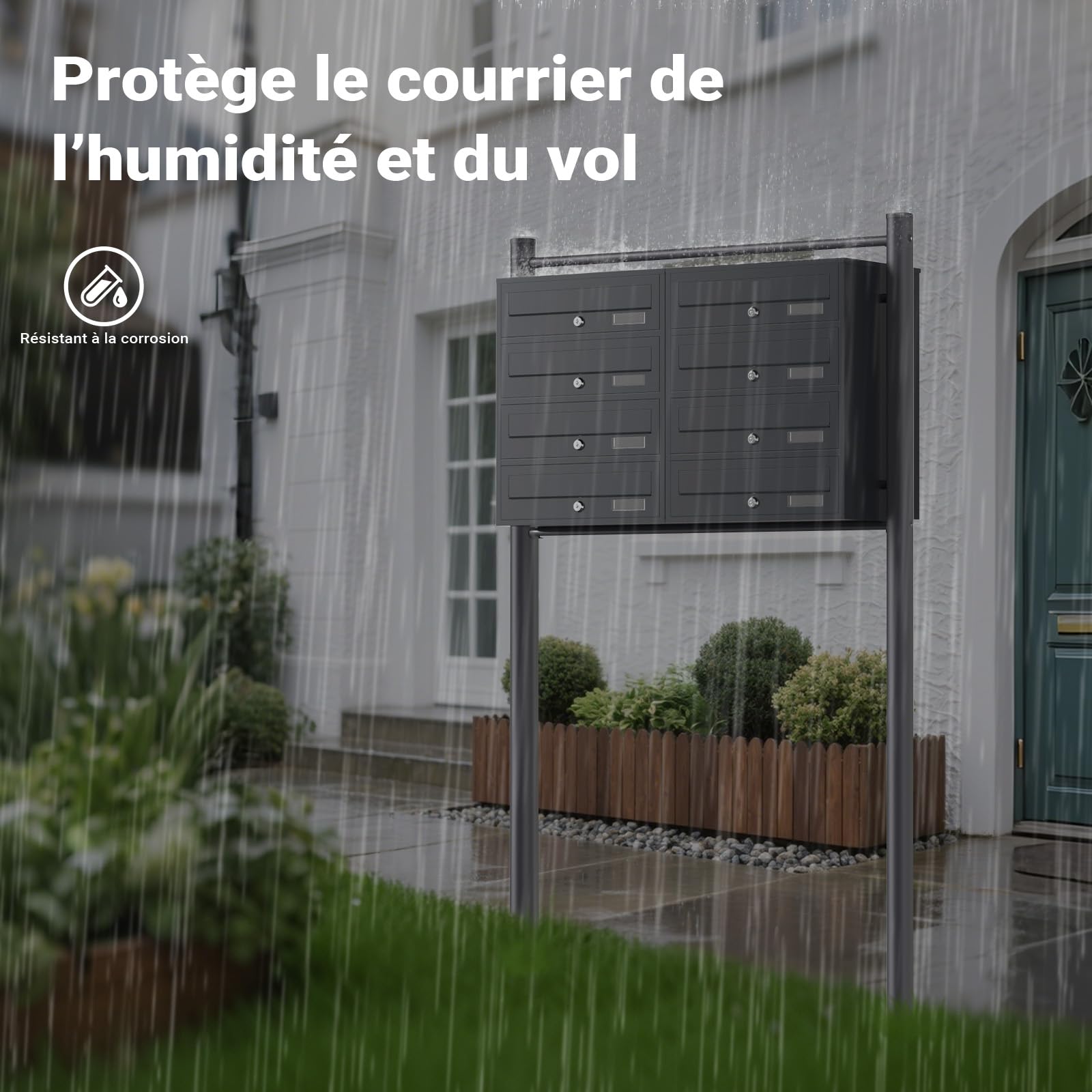 Wiltec Boîte aux Lettres sur Pieds Gris Anthracite 945 x 270 x 1500 mm, avec 8 Compartiments verrouillables 2x4 et Porte-nom, Revêtement en Poudre, pour Courrier