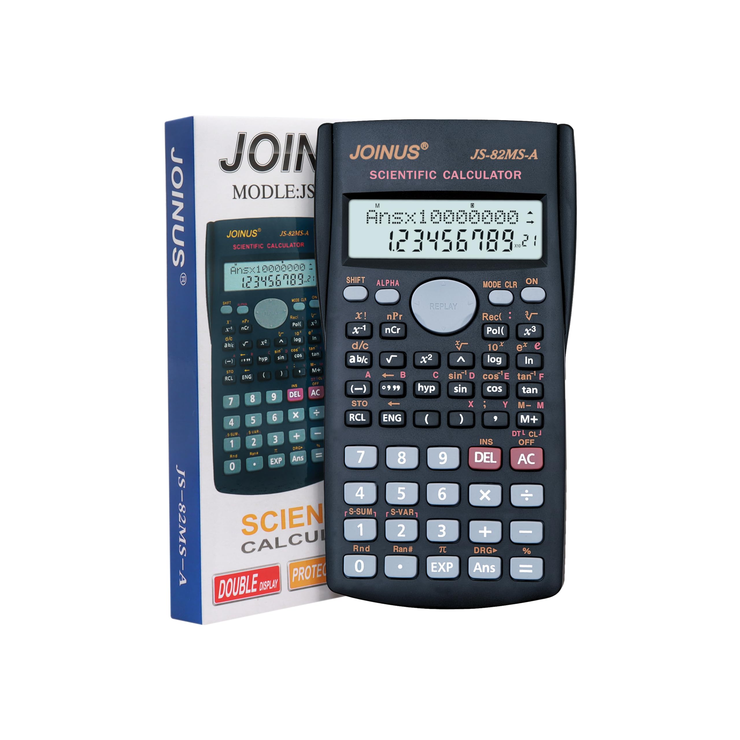 Scientific Calculator 240 Calculations Function, 12 Digits, Double Display, Business Office School Pocket Calculator, Black Color (JS-82MS-A)