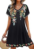elescat Women's Summer Sundress: Casual Loose V-Neck Short Sleeve T-Shirt Dress with Pockets, Floral Print