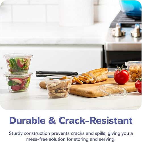 Miniatura 6 de Recipientes de plástico descartables con tapa para separar porciones o hacer souffle, 4 onza, Transparente