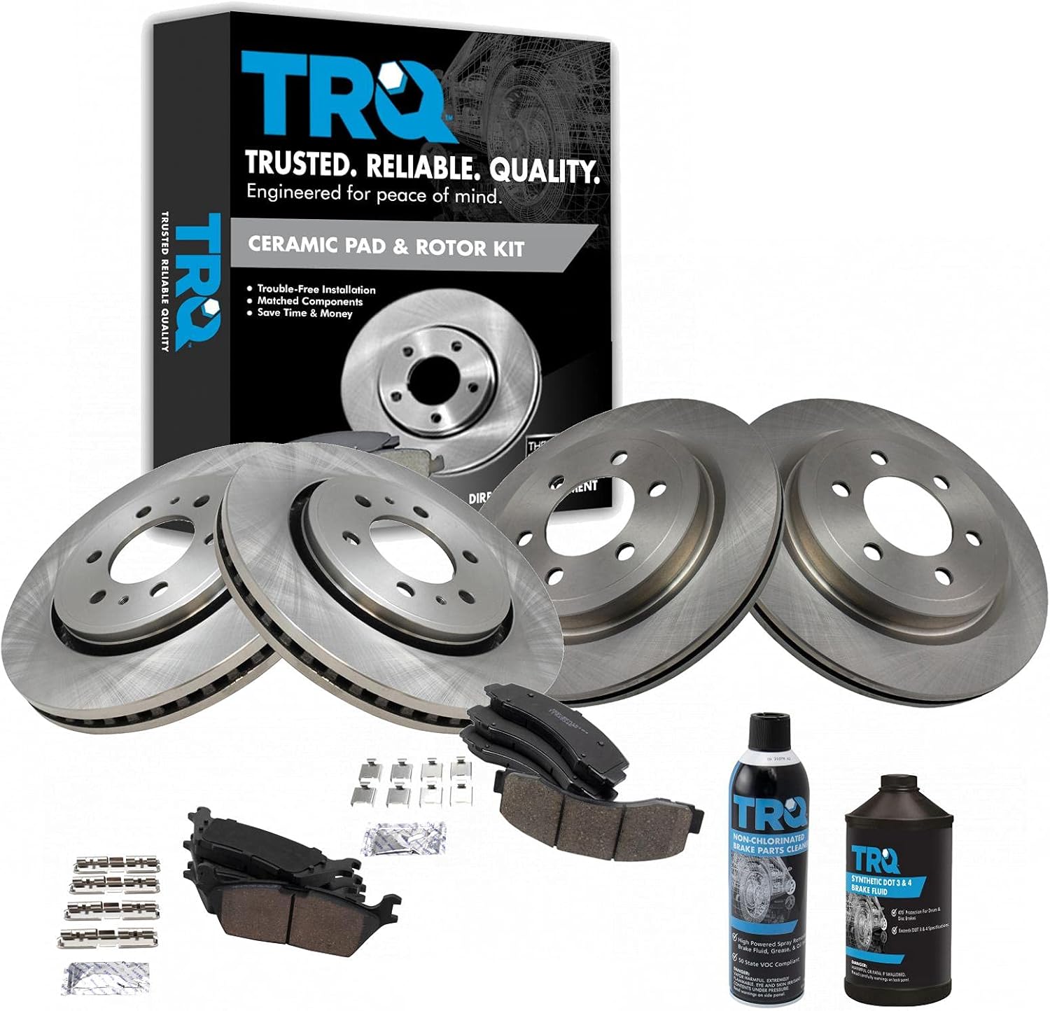 TRQ Front and Rear Brake Pad & Rotor Kit Brake Chemical Kit Brake Pads Brake Rotor Ceramic Vented Compatible with 2018-2020 Ford Expedition F-150 Lincoln Navigator