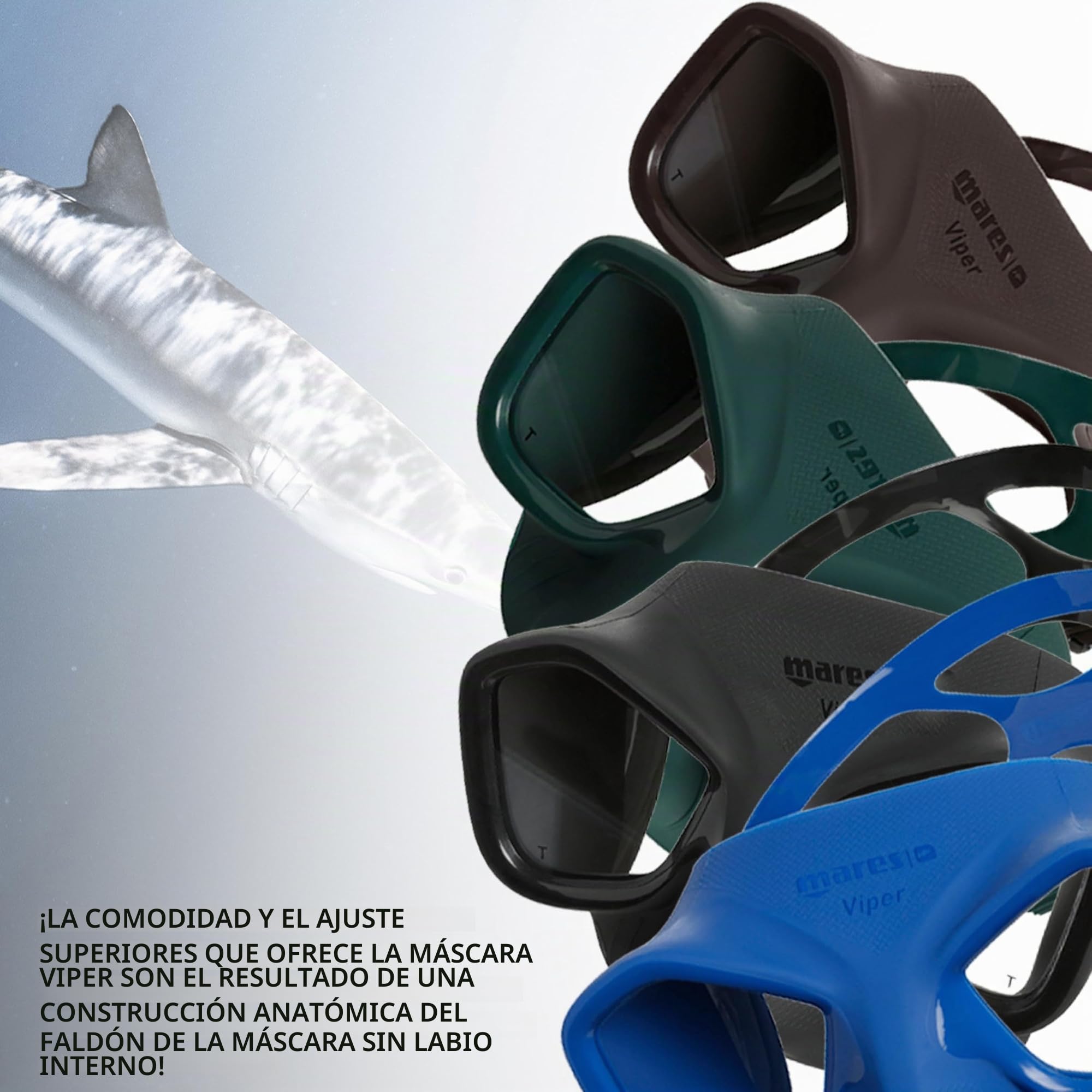 Mares Viper - Máscara Apnea Volumen Mínimo, Falda Anatómica Silicona Anti-Vaho, Pesca Submarina