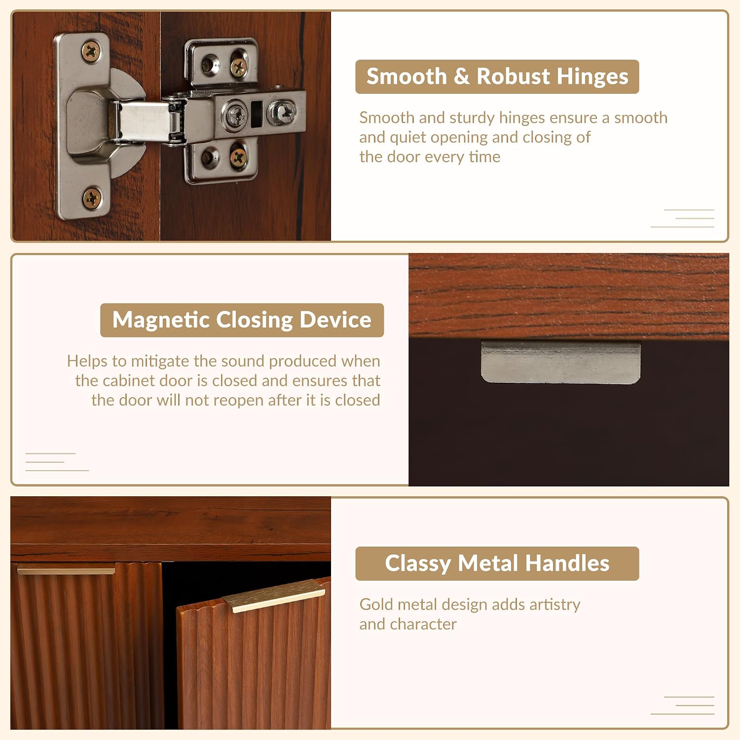 MAGIC UNION Fluted Sideboard Buffet Cabinet with Storage, 55" Large Wood Accent Cabinet with Adjustable Shelves, Kitchen Coffee Bar Cabinets with 4 Doors, Console Cabinets for Living Room (Brown)