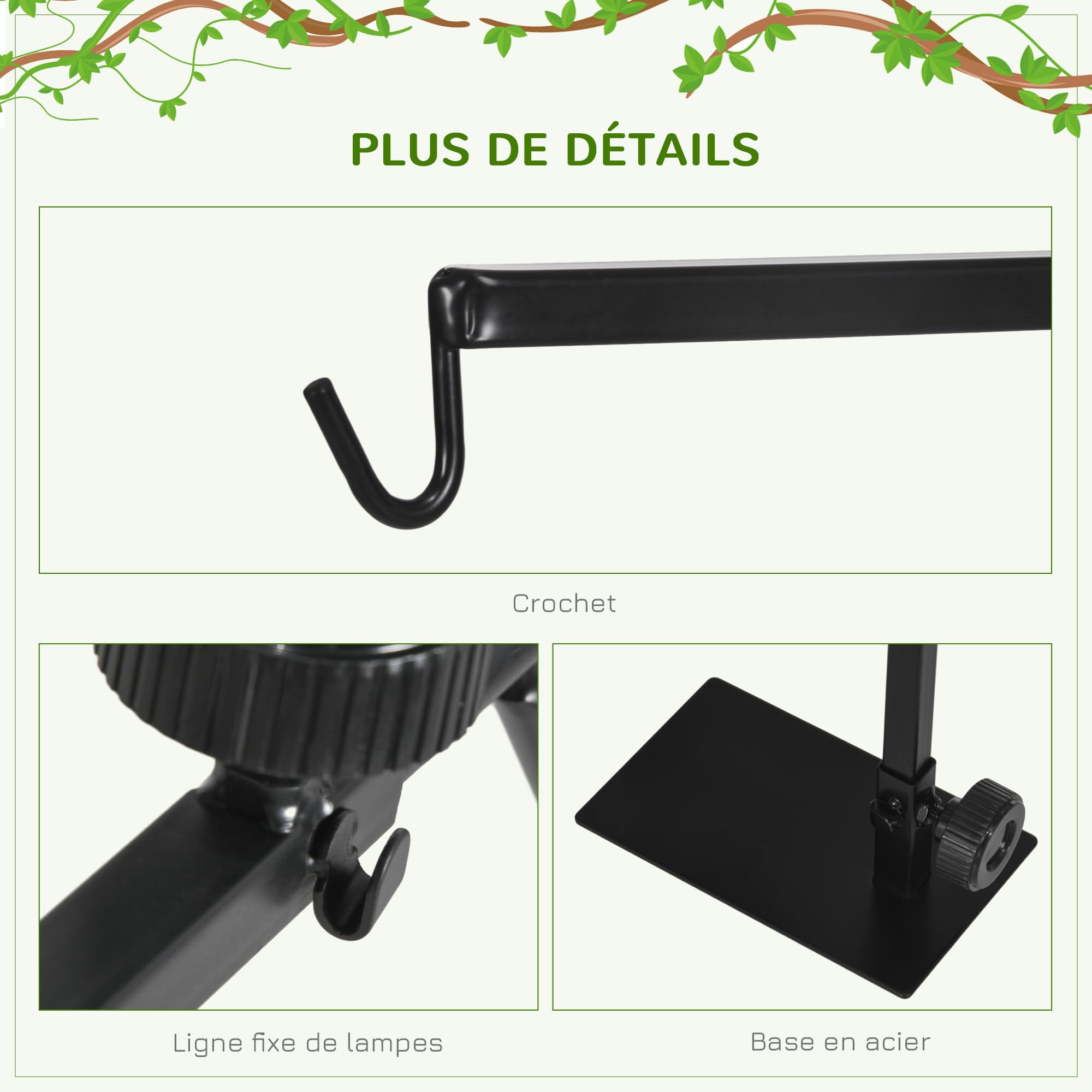 PawHut Support de lampe chauffante pour reptiles, réglable, 32 x 9 x 67 cm, noir