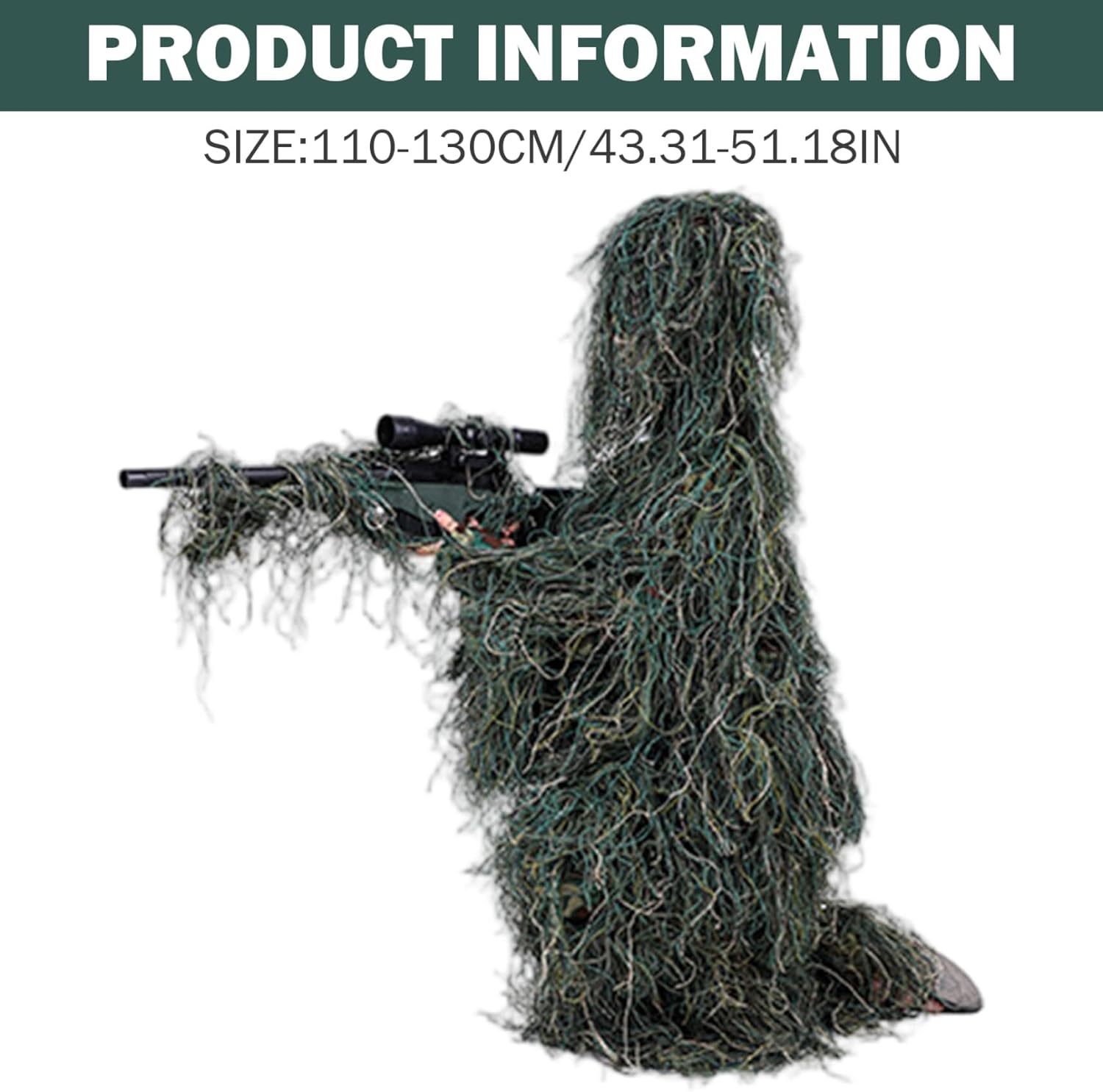 Ghillie Suit for Kids Height 43.31-51.18 inch 5 in 1 Breathable 3D Camo Suit Hunting Clothes Including Jacket Pants Hood Carry Bag