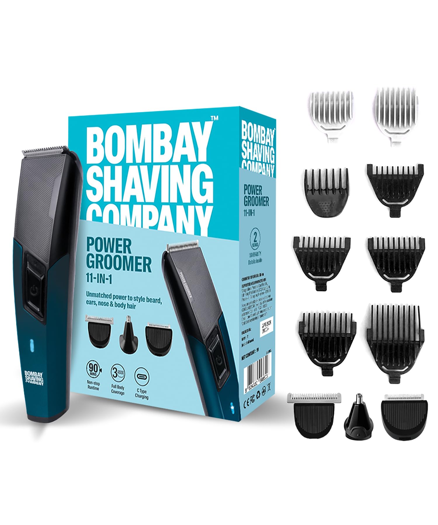 Bombay Shaving Company 11 in 1 Trimmer Men | All in One Full Body Trimmer for Men | 90 Min Charge time | 90 mins run time | Hair, Ear, Beard, Body, Nose Trimmer for Men | Type C charging | Power Groomer (New Model) (B0D96CPM1B) Amazon Price History, Amazon Price Tracker