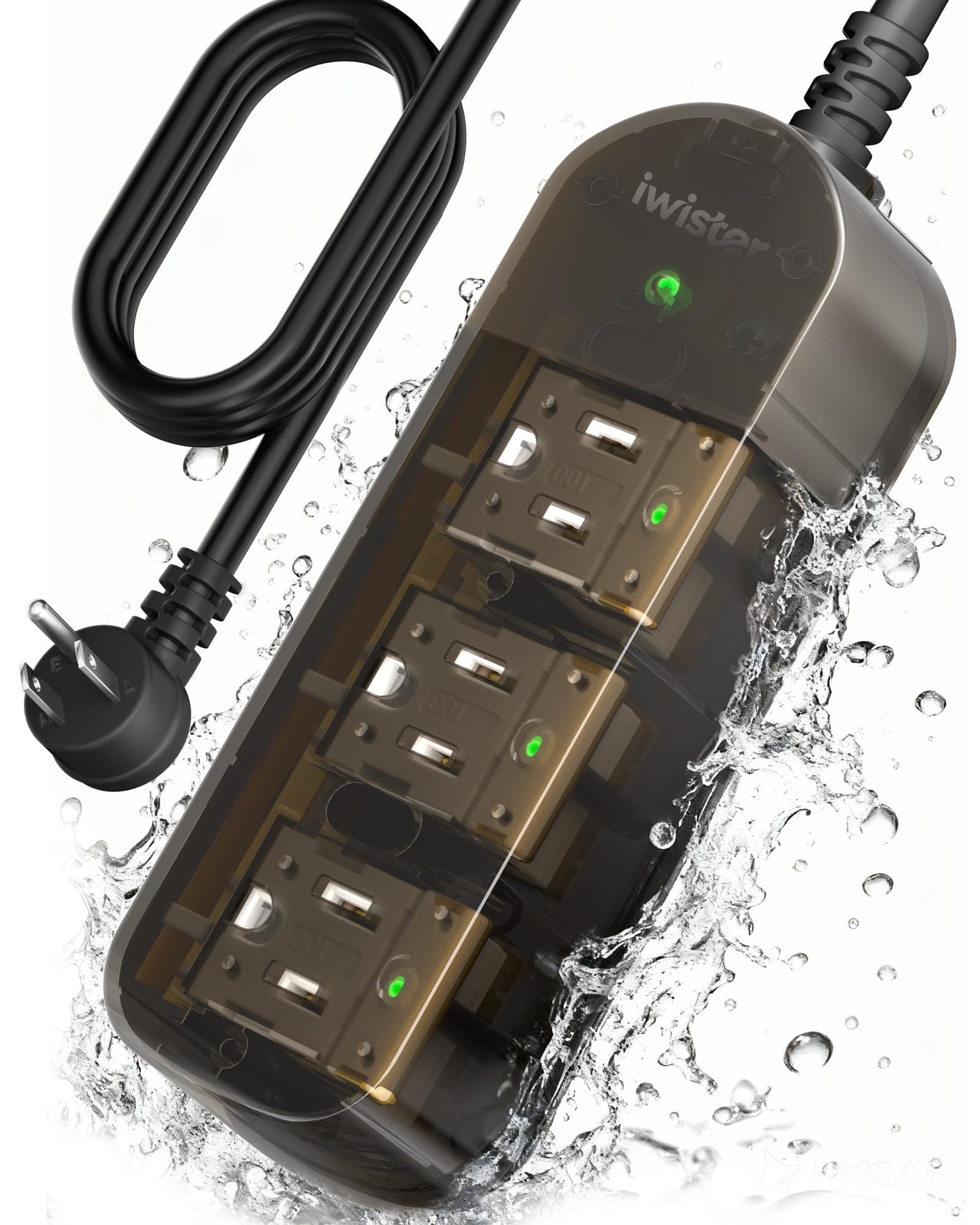Iwister Outdoor Power Strip, 3 AC Outlets, 5 FT, 1625W/13A High-Power Single-Device Use, with Anti-Electric Shock & IPX6 Waterproof, Ideal for Backyard, Patio, Garage, Kitchen, Workshop, Camping, RV - 1