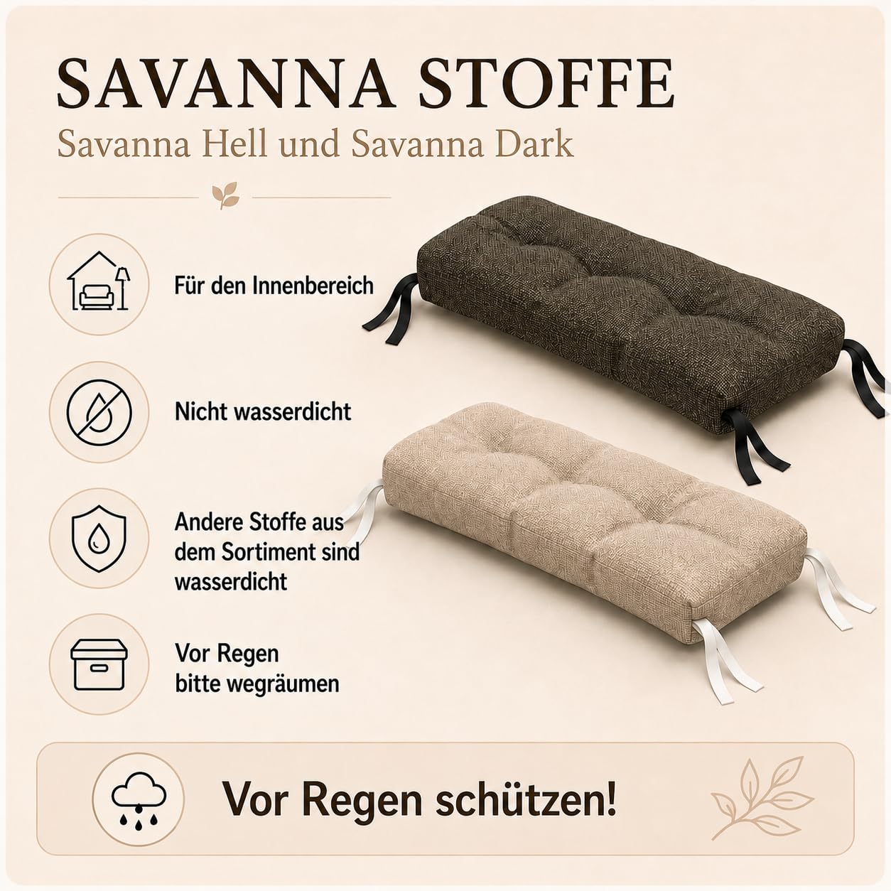 Ferocity Auflage Sitzkissen für Indoor Bank Savanna Hell 150 x 50 cm - Palettenauflage Bankauflage Fensterbank Sitzpolster, gesteppt, Indoor Kissen
