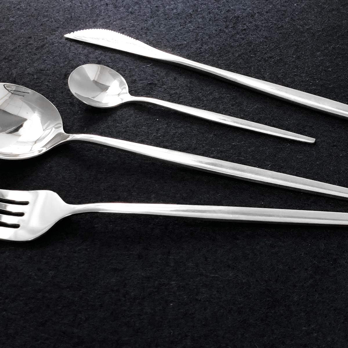 Silverware Set, Modern Silver Flatware Cutlery Set Service For 6, Mirror Finish 24 Piece Portable 18/10 Stainless Steel Utensils Set For Home And Restaurant, Dishwasher Safe