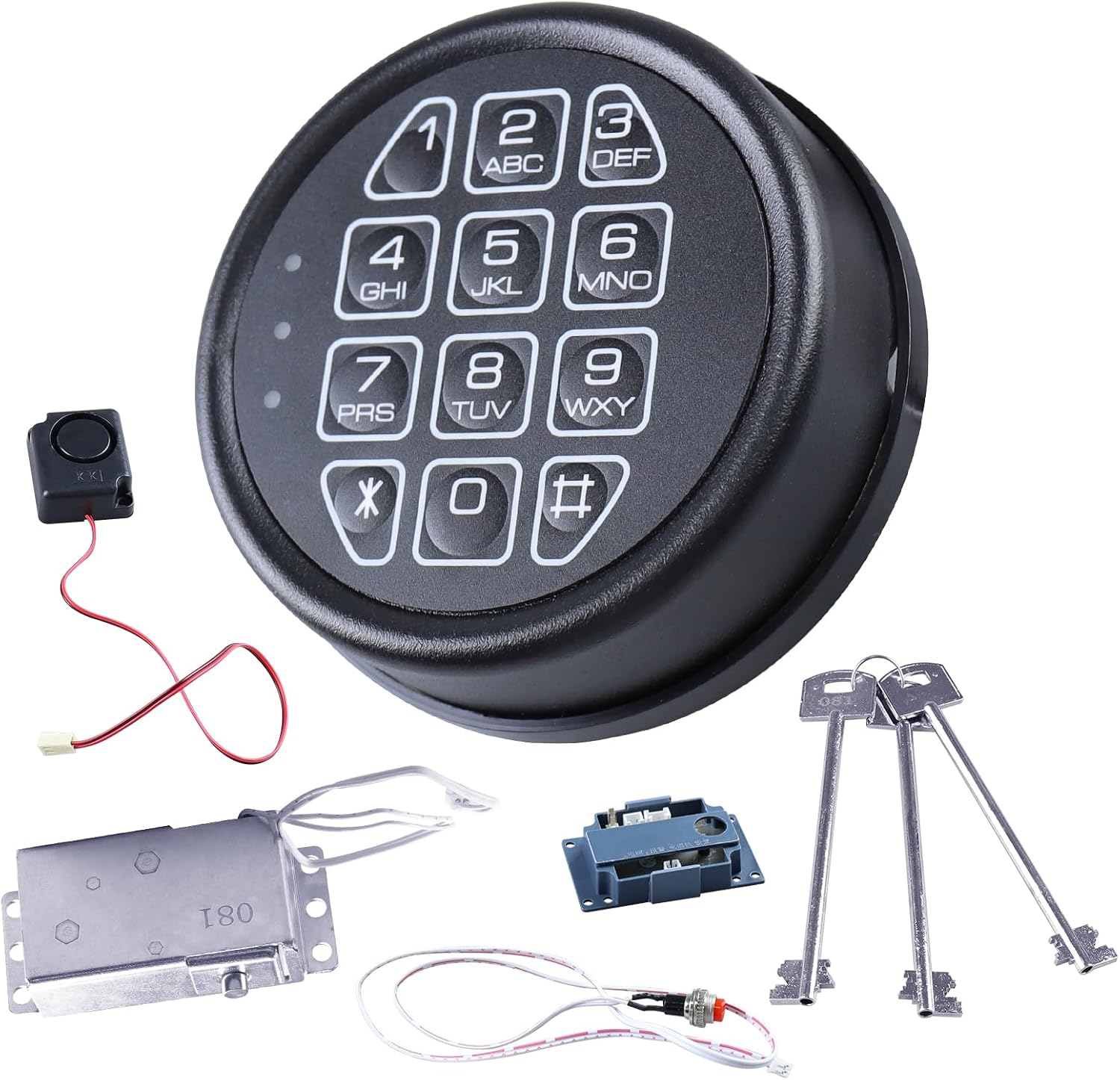 Gun Safe Lock with Solenoid, Electronic Safe Lock Replacement Kit with Chrome Keypad, 3-8 Digit Code, 2 Override Keys, Reset Cable & PCB Board for Rifle Safe, Home Safe