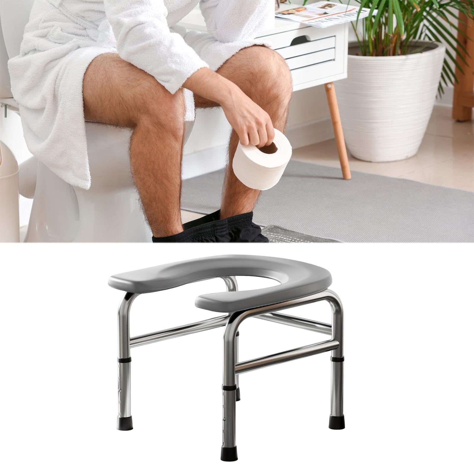 B Baosity Taburete de Inodoro Ajustable para Mayores Estructura Robusta de Acero Inoxidable Soporte hasta 150kg Diseño Impermeable Adecuado para Pacie, Gris