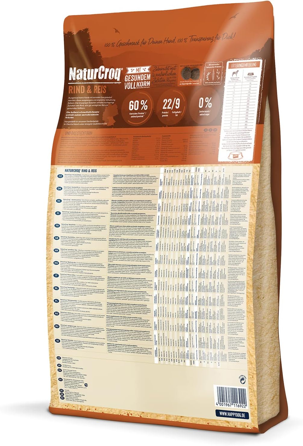 Happy Dog 60519 NaturCroq Beef & Rice Dry Food with Local Herbs for Adult Dogs 4 kg Content beef and rice 4 kg (pack of 1)