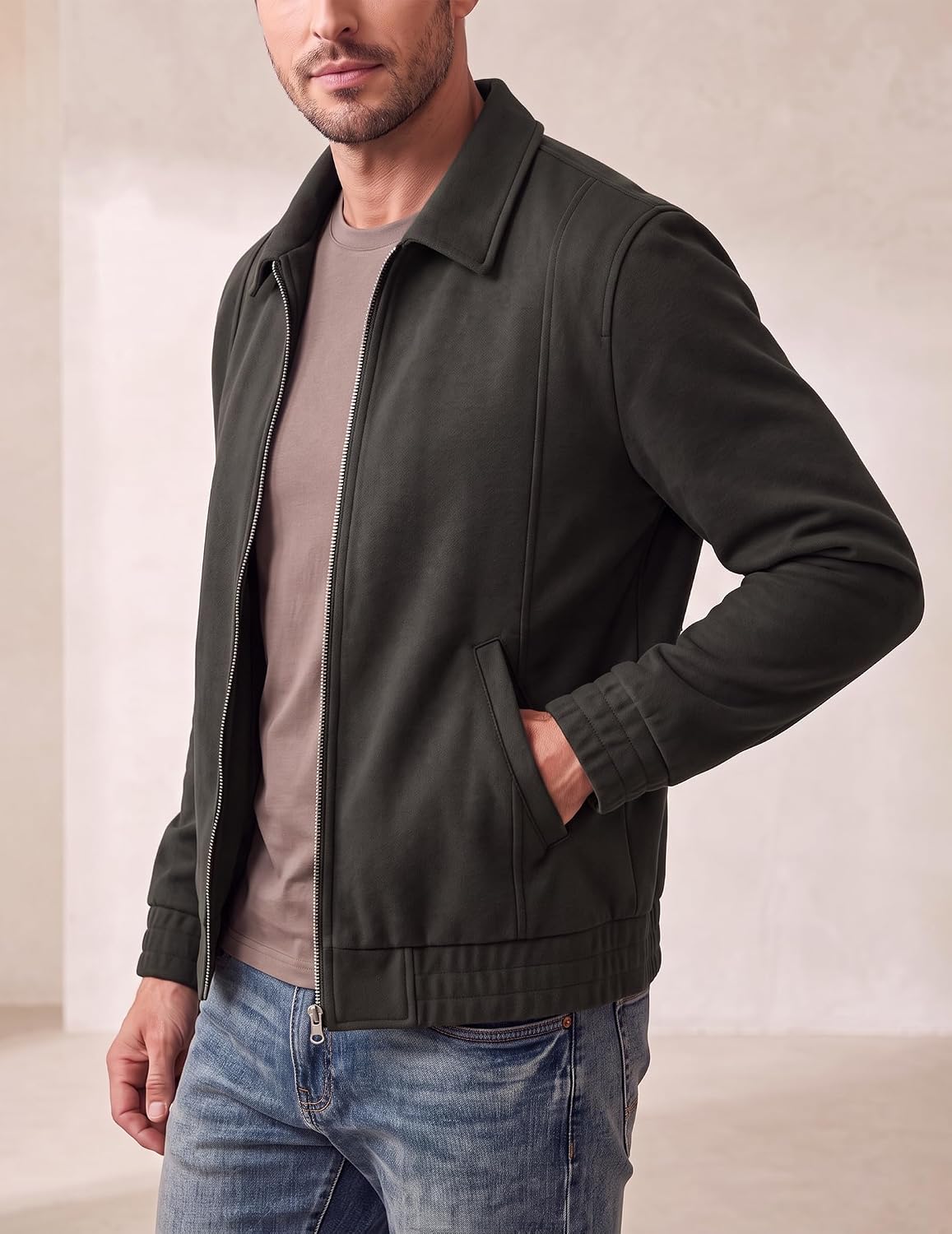 JMIERR Mens Stretch Bomber Jacket Casual Zip Up Outerwear