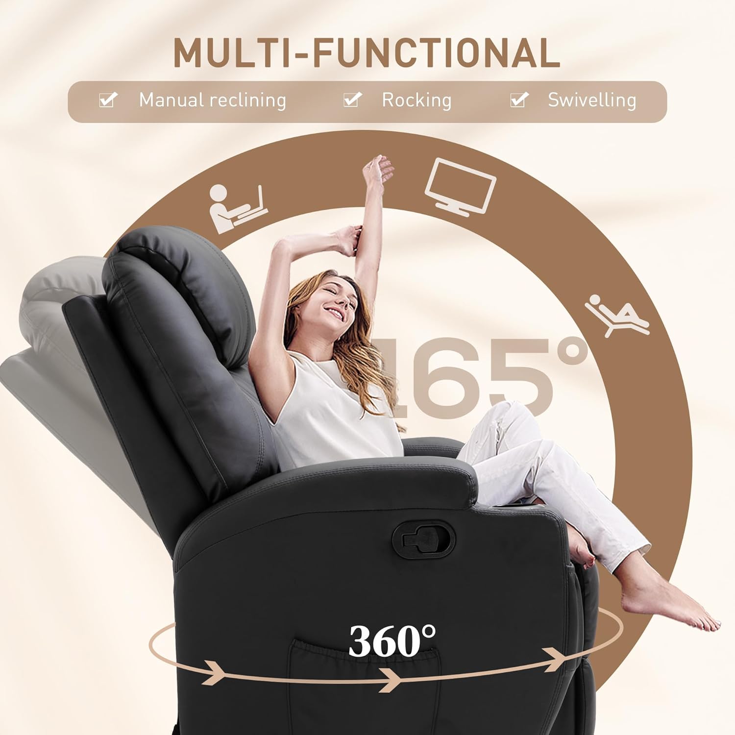 HOMCOM Black Leather Recliner Sofa Chair with Massage and Swivel ...