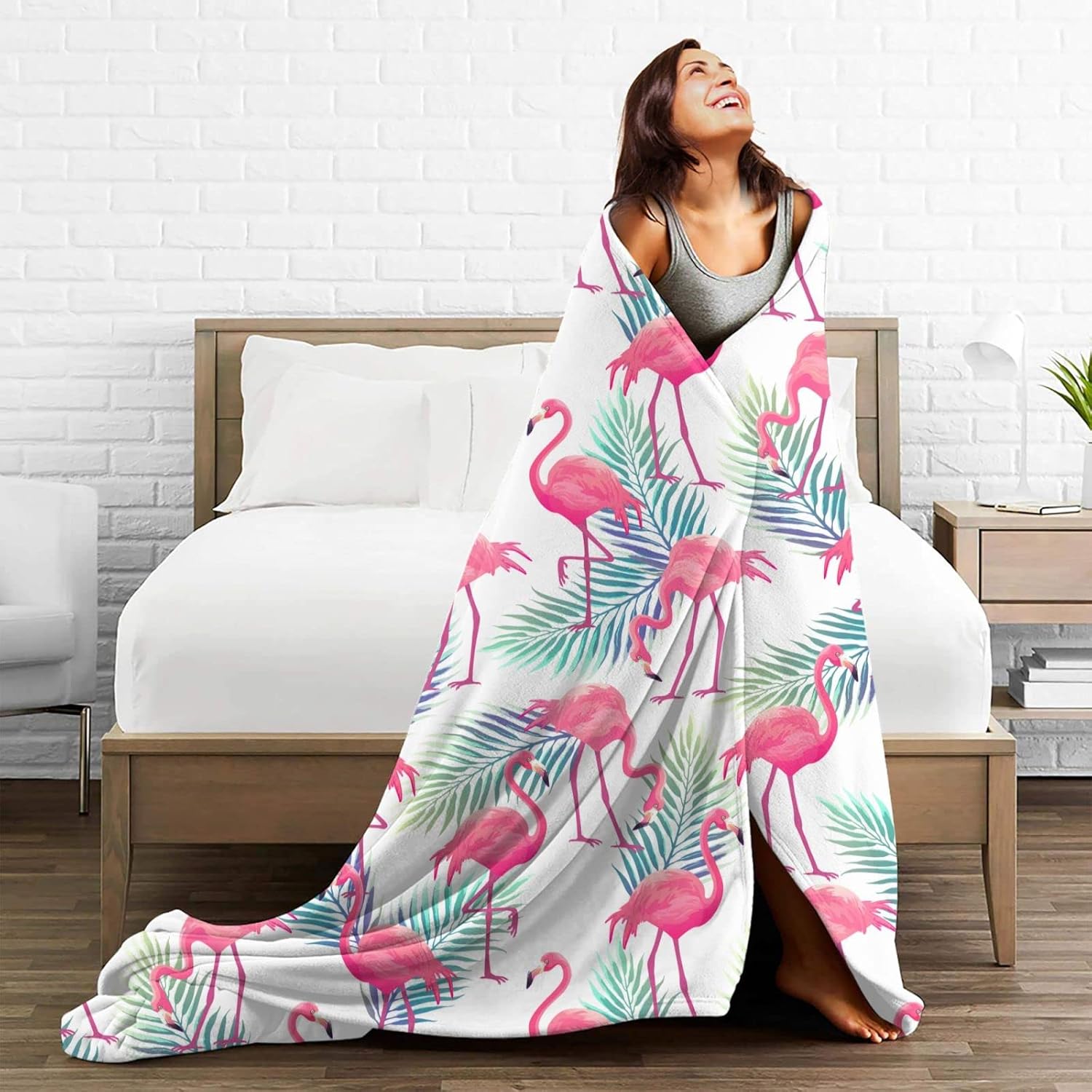 Tropical Pink Cute Flamingo Throw Blanket Soft Bed Blankets Lightweight Cozy Plush Flannel Fleece Blanket for Sofa Couch Bedroom 60"x50" - Image 4