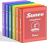 SUNEE 1 Inch Binders 3 Ring 6 Pack, Clear View Three Ring Binders PVC-Free (Fit 8.5x11 Inches) for School Binder or Office Binder Supplies, Classic 6 Colors