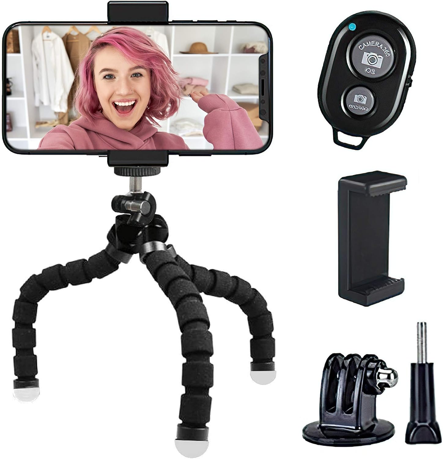 Aduro U-Stream Flex Phone Tripod Stand with Wireless Remote, Flexible Phone/GoPro/Camera Tripod for iPhone & Android (Works As A Selfie Stick)