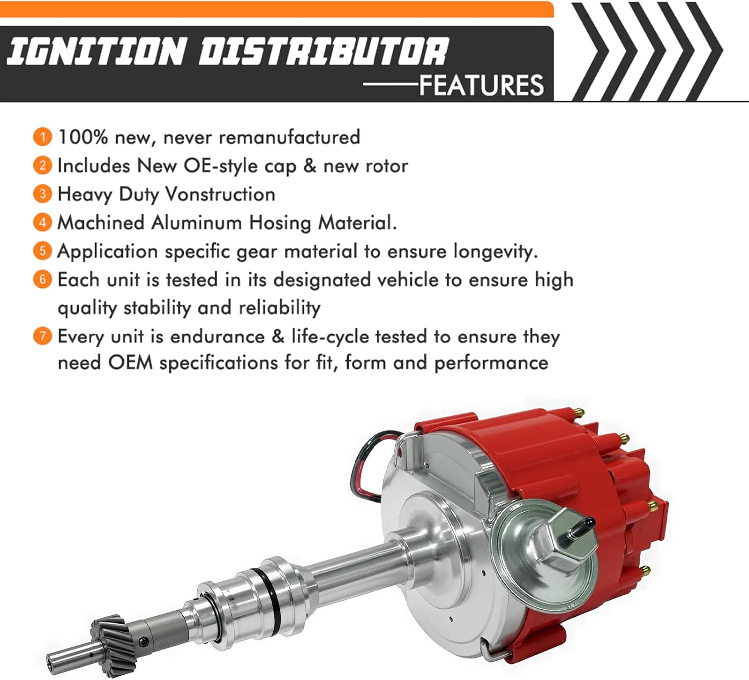 Complete Ignition Distributor Replacement For SBF Small Block Ford 260 289 302 5.0 Ignition HEI Distributor with 65K Volt Coil 1030213 PE330U Red Cap