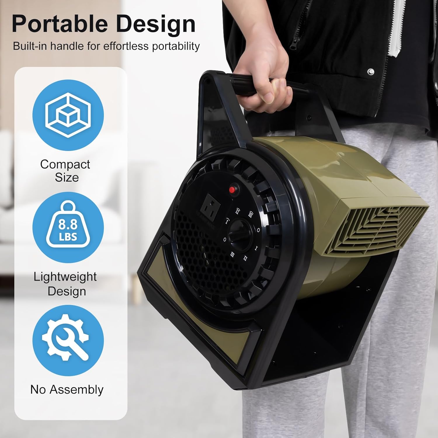 BILT HARD High Velocity Fan with 3 Speeds, 375 CFM Professional Pivoting Utility Blower Fan for Drying, 120V Air Mover with AC Outlet for Garage, Job Site, Black