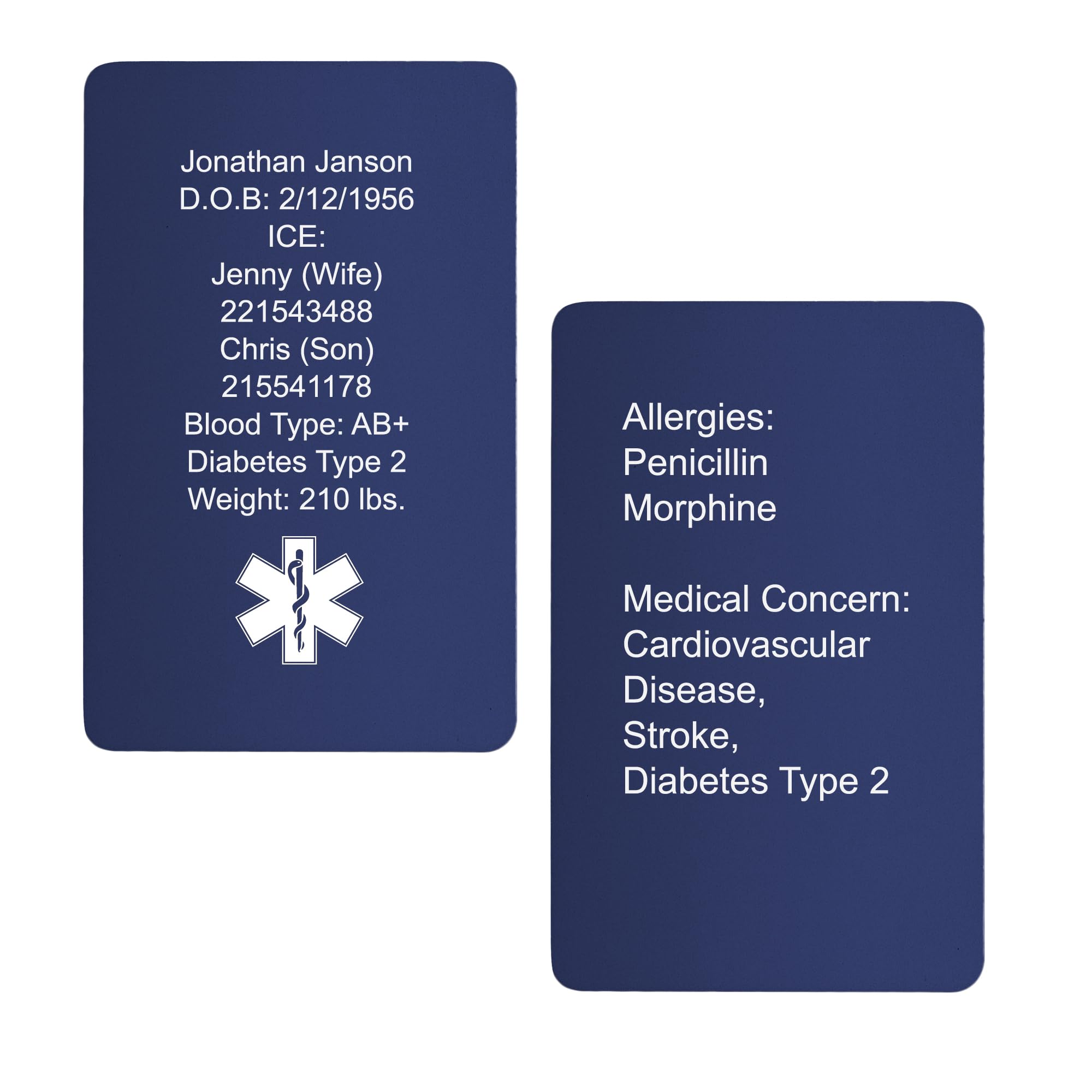 Personalized Engrave Emergency Contact Wallet Custom Medical Alert ID Card Mini Insert Note for Warfarin Dialysis Stroke Pacemakers