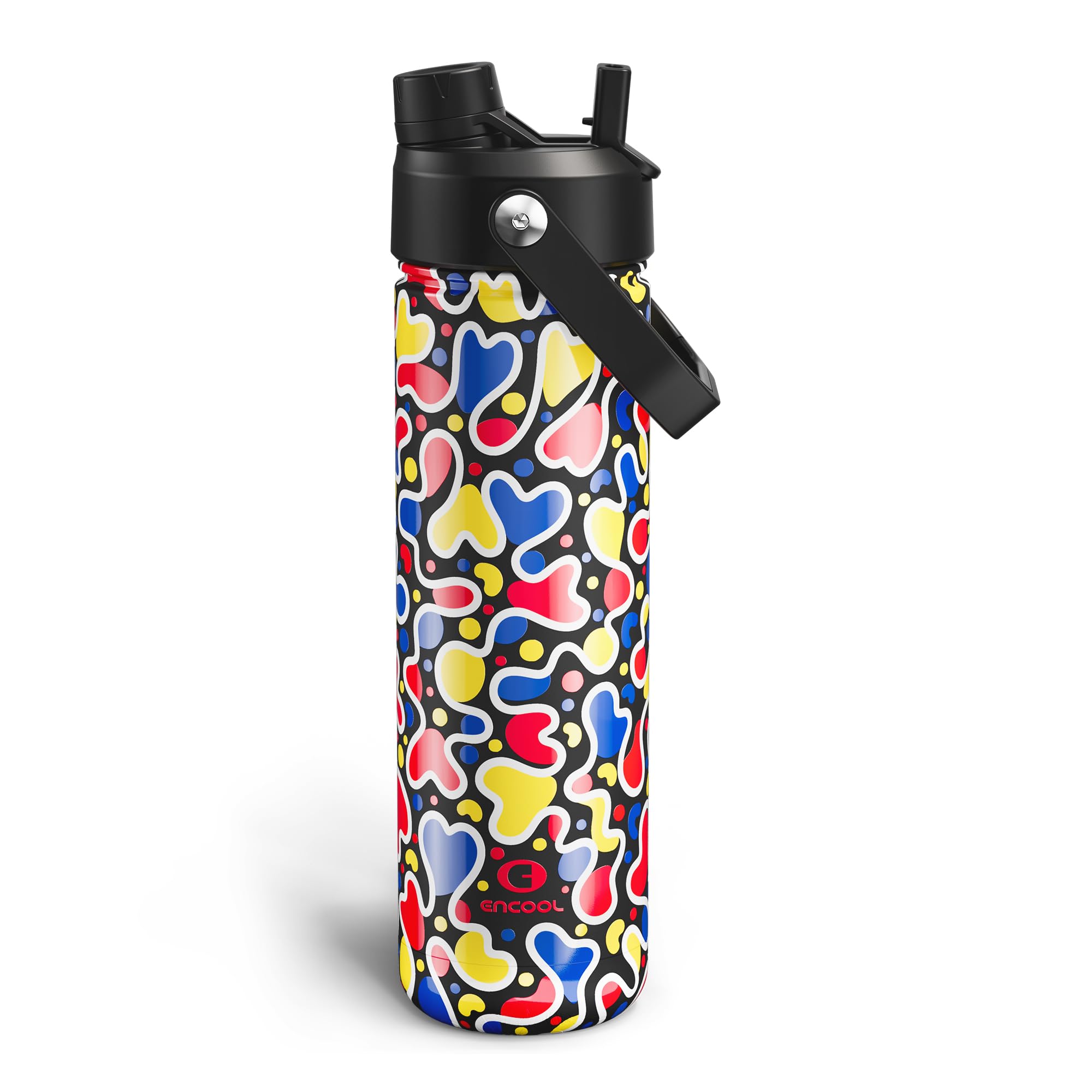 ENCOOL Insulated Water Bottle with Straw Stainless Steel Water Bottle, Leak-Proof, BPA-Free, Double Wall Vacuum Keeps Cold for 24 Hours for Sports, Travel, School (26 oz, Midnight Pop)