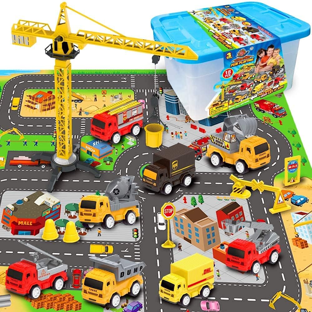 RuiDaXiang Engineering Construction Vehicles Toys Sets, with Play City Mat,Toy Trucks,for Boys, Girls, Kids & Toddlers