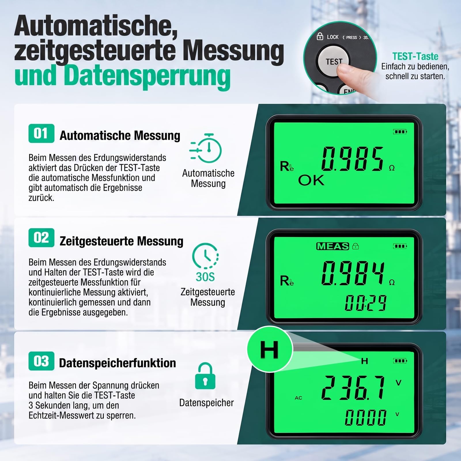 DY4100B 2/3/4 Draht Erdungsmessgerät Digitaler Erdungswiderstand Prüfer