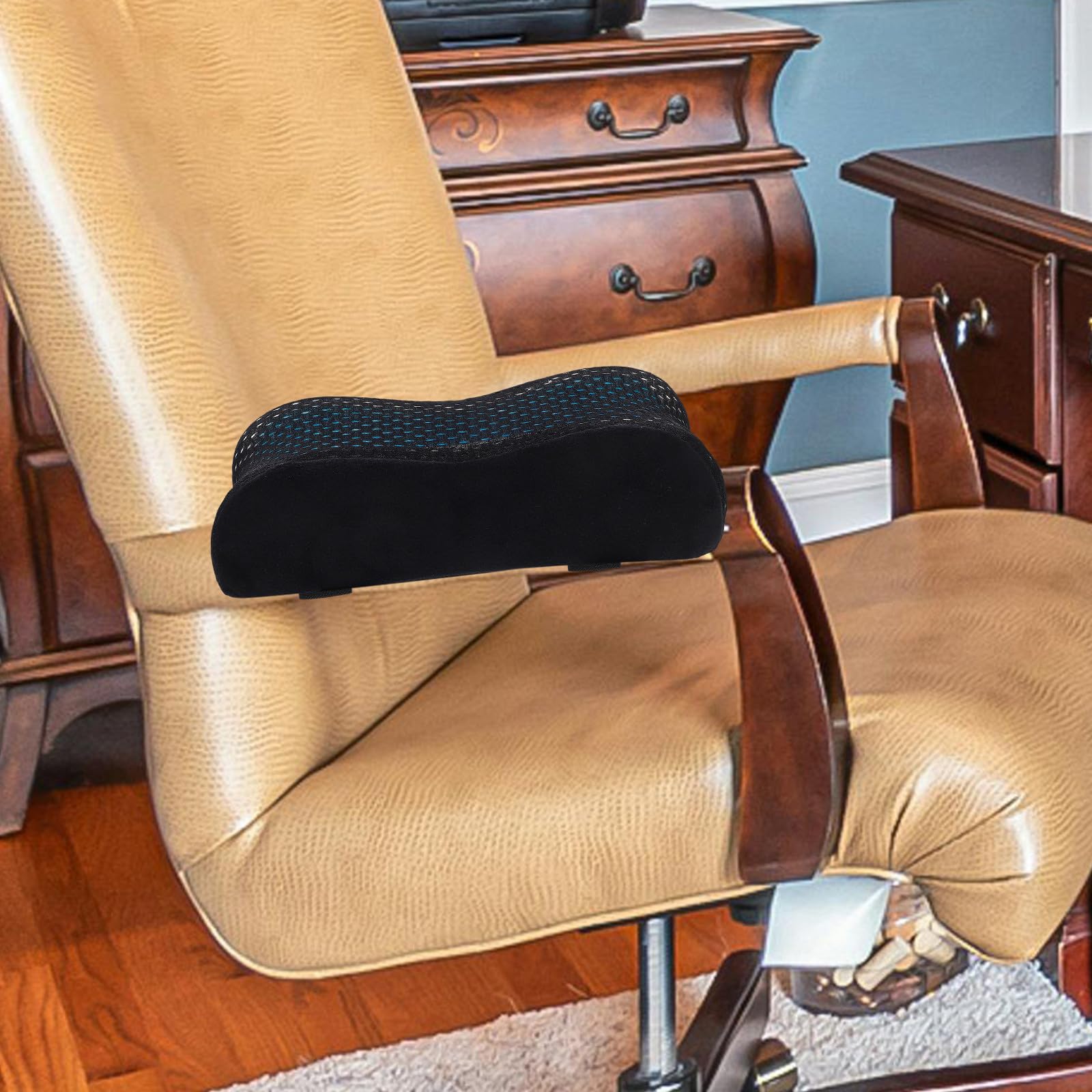 KALLORY 2pcs Coussin Accoudoir Ergonomique en Mousse à Mémoire et Gel pour Fauteuil de Bureau et Chaise de Jeu, Amorti Ferme pour Soulager la Pression des Coudes