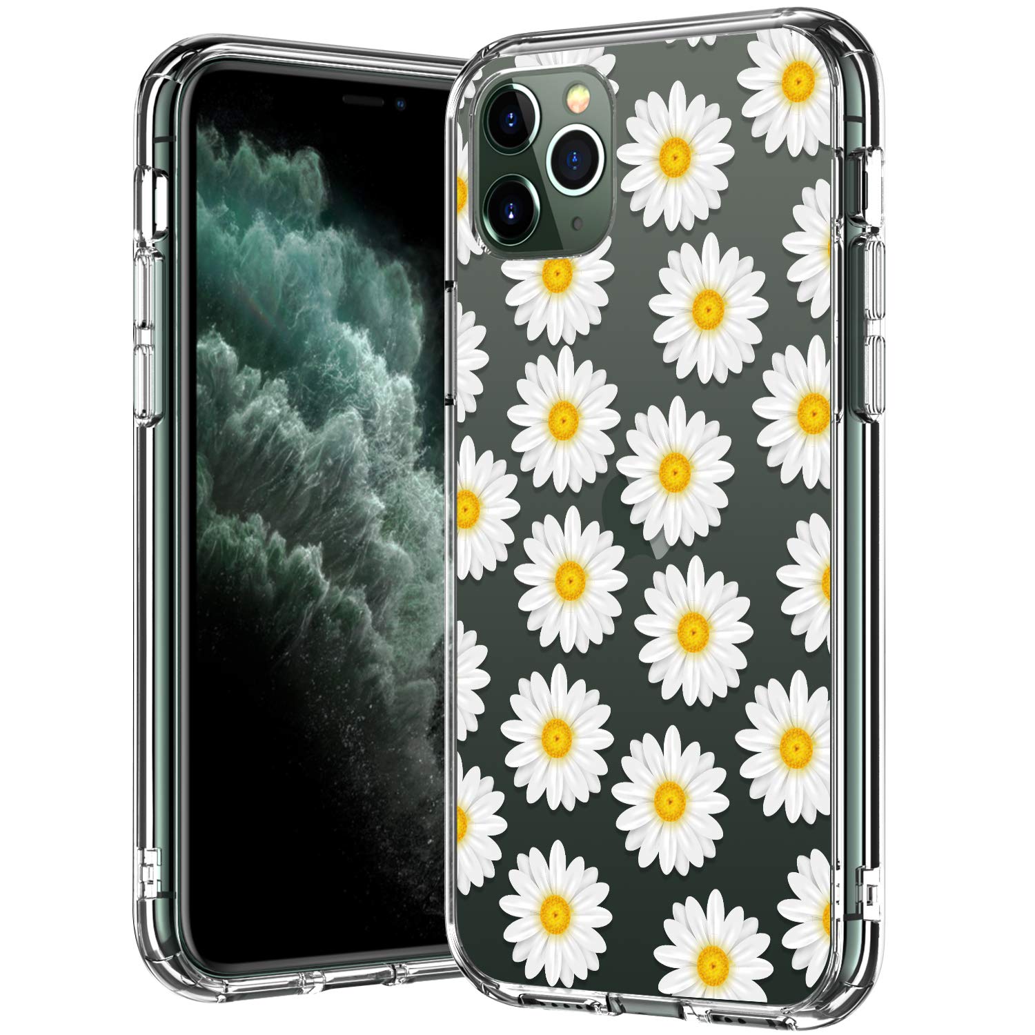 BICOL iPhone 11 Pro Case,Beautiful Daisy Floral Flower Pattern Clear with Design Plastic Hard Back Case with Soft TPU Bumper Protective Cover Phone Case for Apple iPhone 11 Pro 5.8" 2019