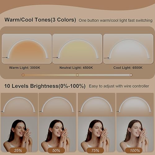 Miniatura 2 de Lámpara de uñas para escritorio, lámpara de media luna de 18.5 pulgadas de diámetro con 3 modos de color y brillo ajustable de 10 niveles, lámpara