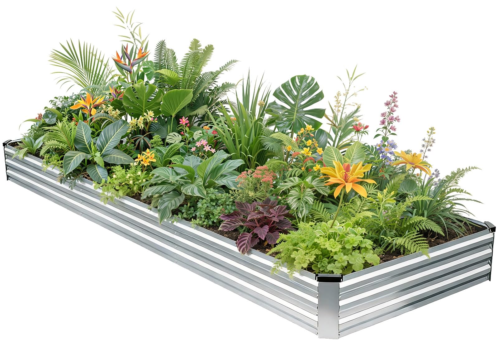 VIREO GARDEN Galvanized Raised Bed,360X120X30CM Planter Box,Silver-1Pcs