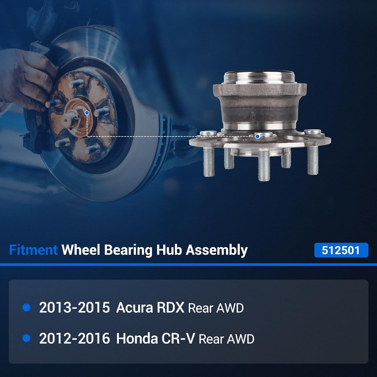 Autoround 512501 Wheel Hub and Bearing Assembly Rear fit for AWD 2013-2015 Acura RDX, 2012-2016 Honda CR-V, 5 Lugs w/ABS