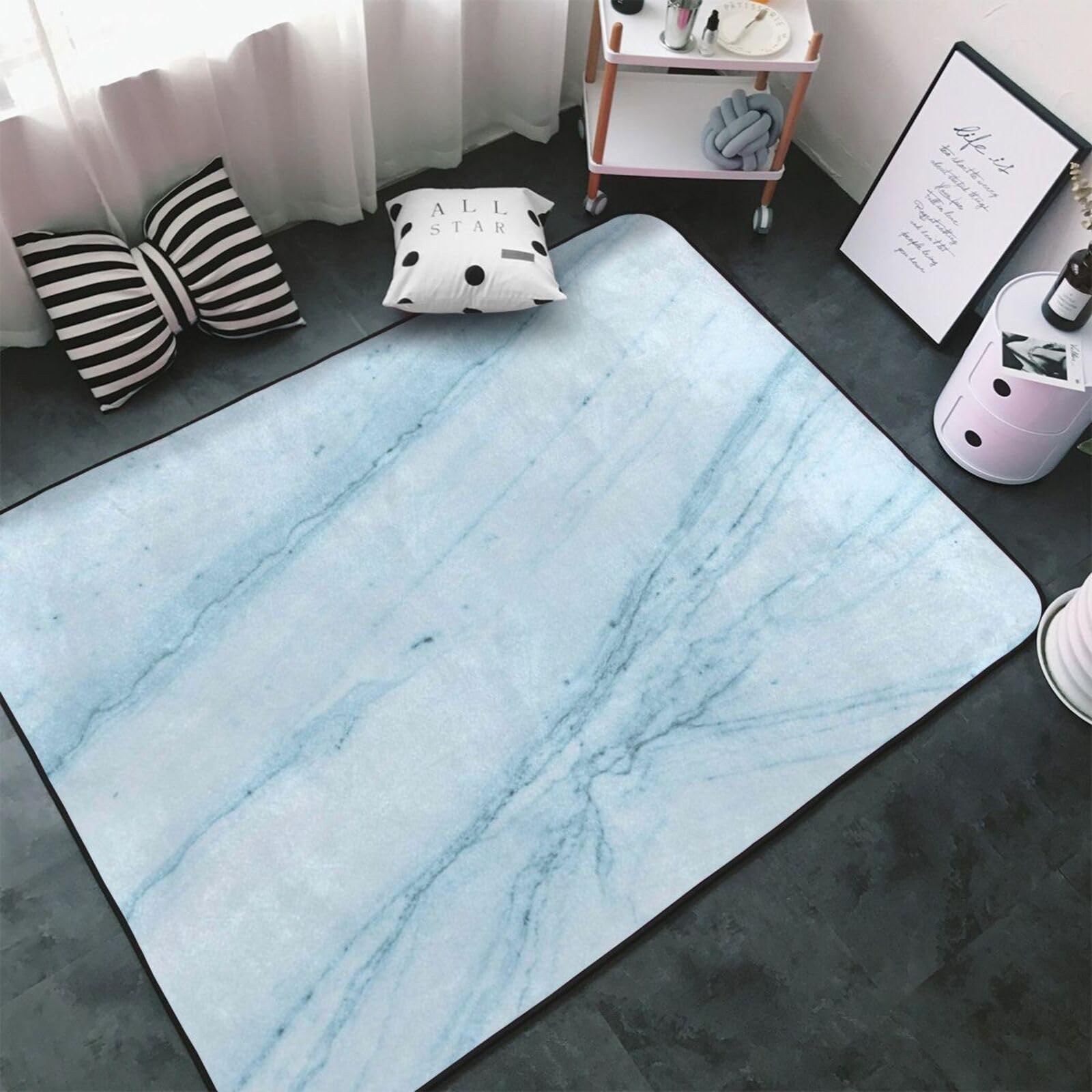Tapis de sol marbre bleu lavable pour éviter les glissades