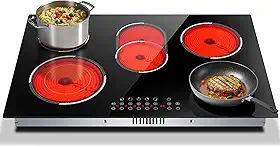 Cooktop Elétrico De 30 Polegadas, Fogão Elétrico Embutido De 5 Bocas De 8400 W, Cooktop Vitrocerâmico De 30 Polegadas Com Zona Expandida, Trava De Segurança Para Crianças, Temporizador, Co