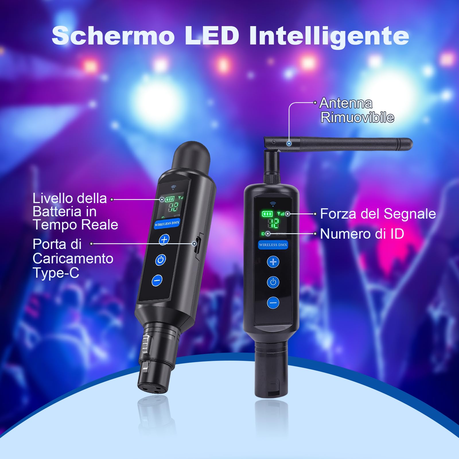 Tomshine Kit DMX 512 Wireless, 1 Trasmettitore e 3 Ricevitori a Batteria, Sistema 2.4G Touch, 20 Gruppi ID, XLR 3 Pin per Luci DJ Palco Discoteca Feste, incl. Custodia Protettiva