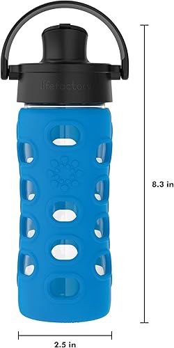 Miniatura 6 de Lifefactory Botella de agua de vidrio de 12 onzas con tapa abatible activa y funda protectora de silicona, azul cobalto