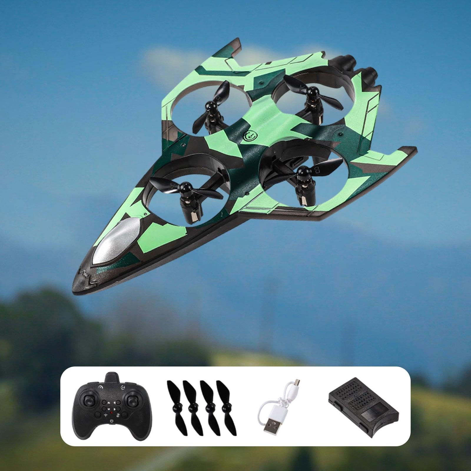 Milageto Avión Teledirigido con Fijas Avión RC de Planeador Fighter Control Remoto 2.4G y Flips 360° Hecho en PP Fuerte y Liviano, Verde