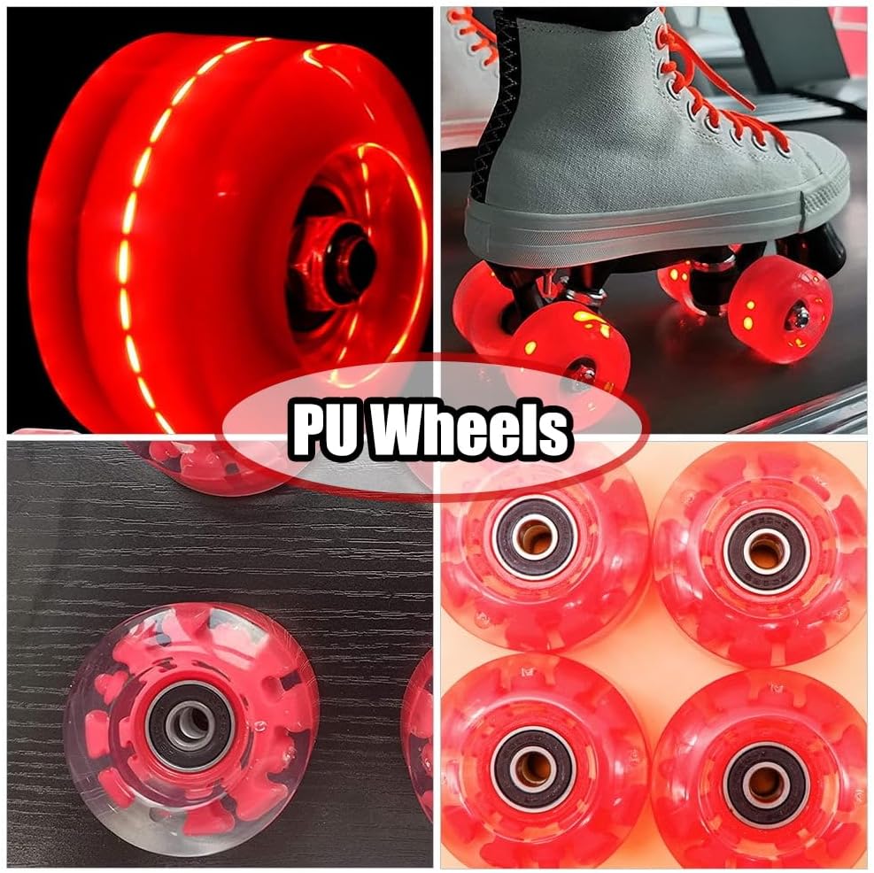 Skate Wheels Replacement, Roller Skate Wheels Luminous Skate Wheels Quad Skate Wheels for Indoor Or Outdoor Double Row Skating and Skateboard 32mmx58mm