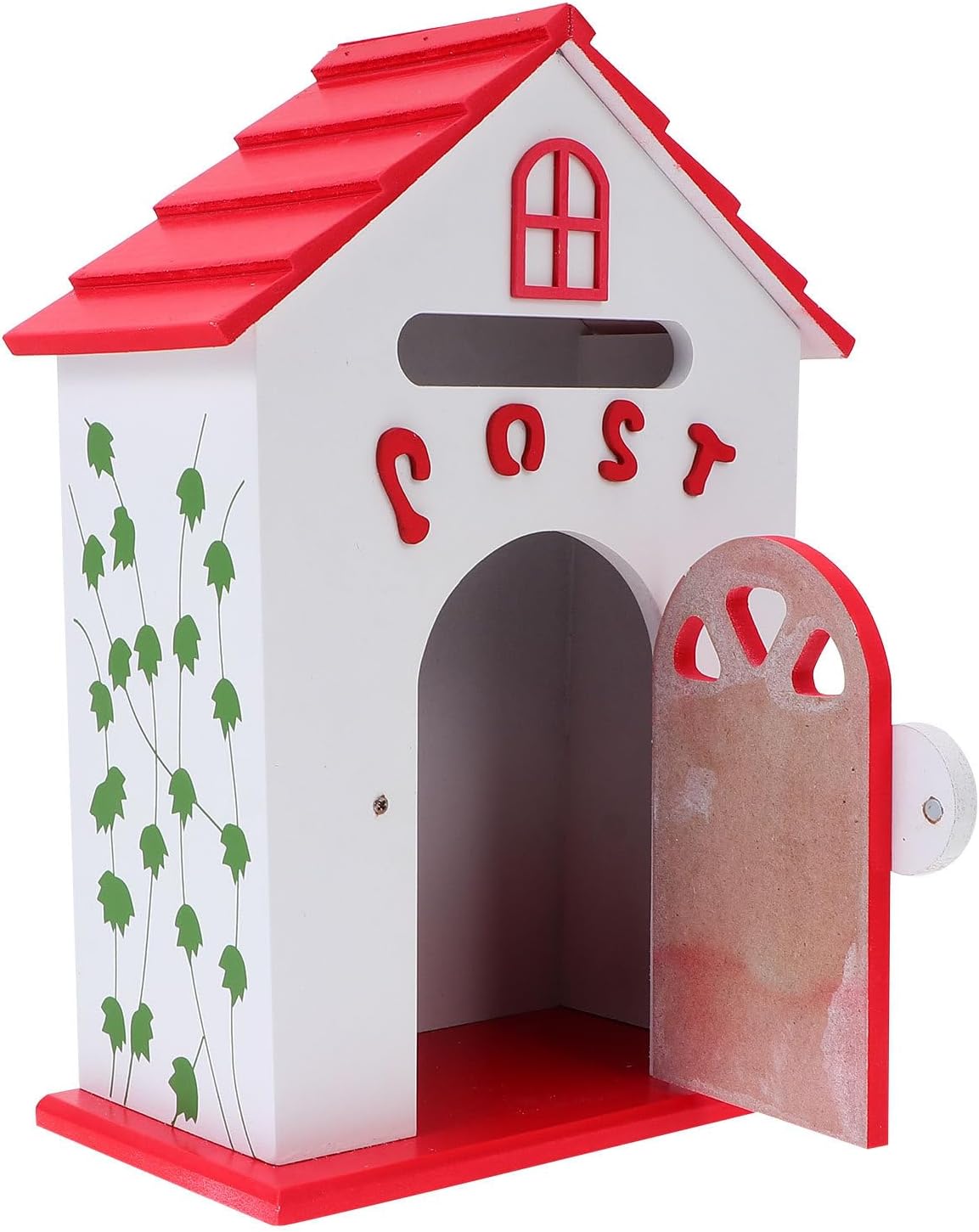 TEHAUX Wall Mount Wood Mailbox with Painted Red Finish Decorative Letter Box Suggestion Storage Box for Home and School Wall-Mounted