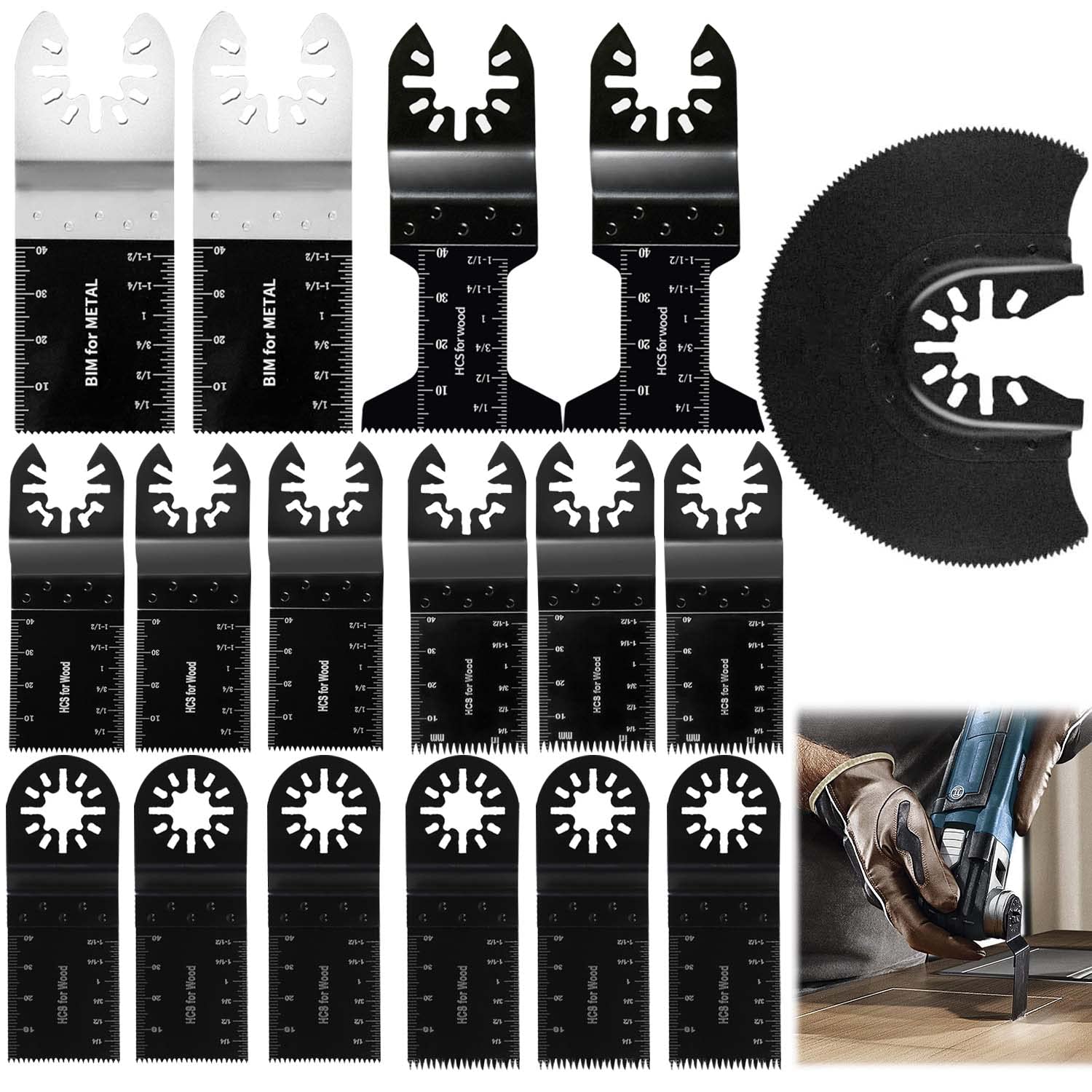 17Pcs Oscillating Saw Blades, High Carbon Steel Mix Oscillating Saw