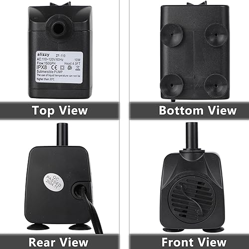 Miniatura 8 de alizzy 150 GPH (570L/H) 10w Durable Small Submersible Water Pump with Tubing for Fountain, Aquarium, Fish Tank, Hydroponics, Pond