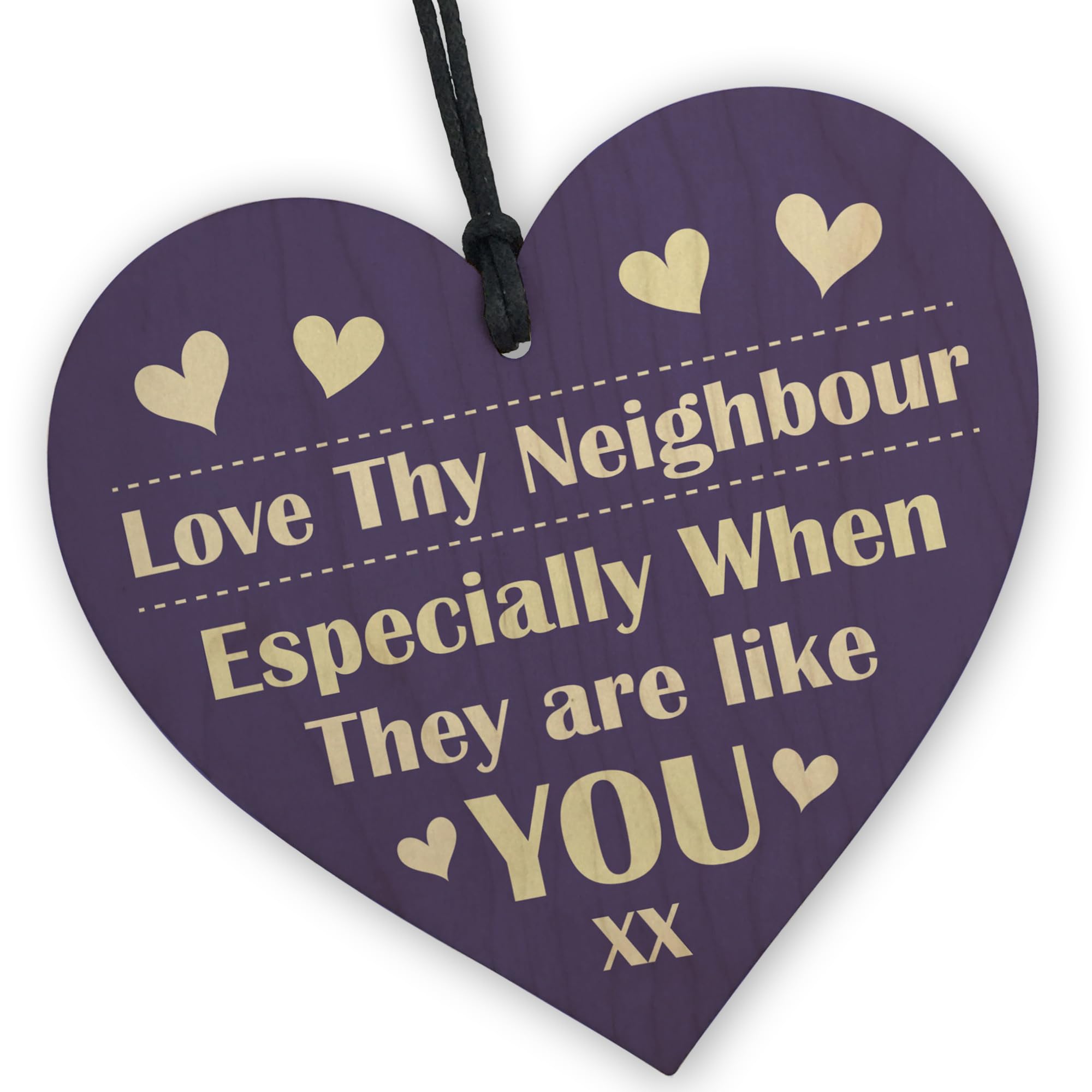 Red Ocean Neighbour Friendship Present - Handmade Wooden Hanging Heart Plaque Gift For Neighbour - Thank You Christmas Gifts For Neighbour - Keepsake Present