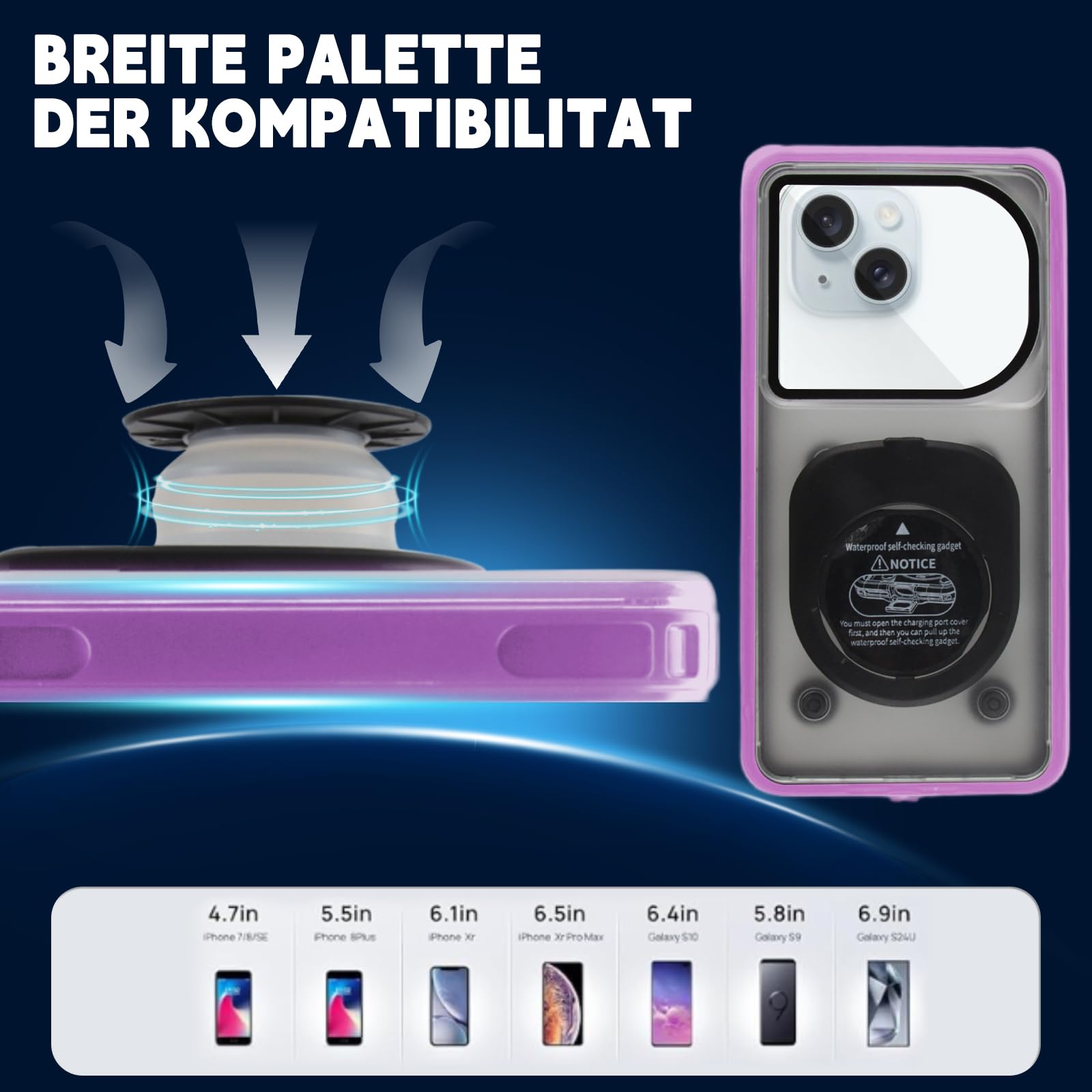 Protection Telephone Eau, IPX8 Coque Etanche, 6,95 in Pochette Etanche, Pochette Telephone Portable, étuis, Convient à la Plongée, Surf, Natation et à d'autres Activités Aquatiques (Violet)