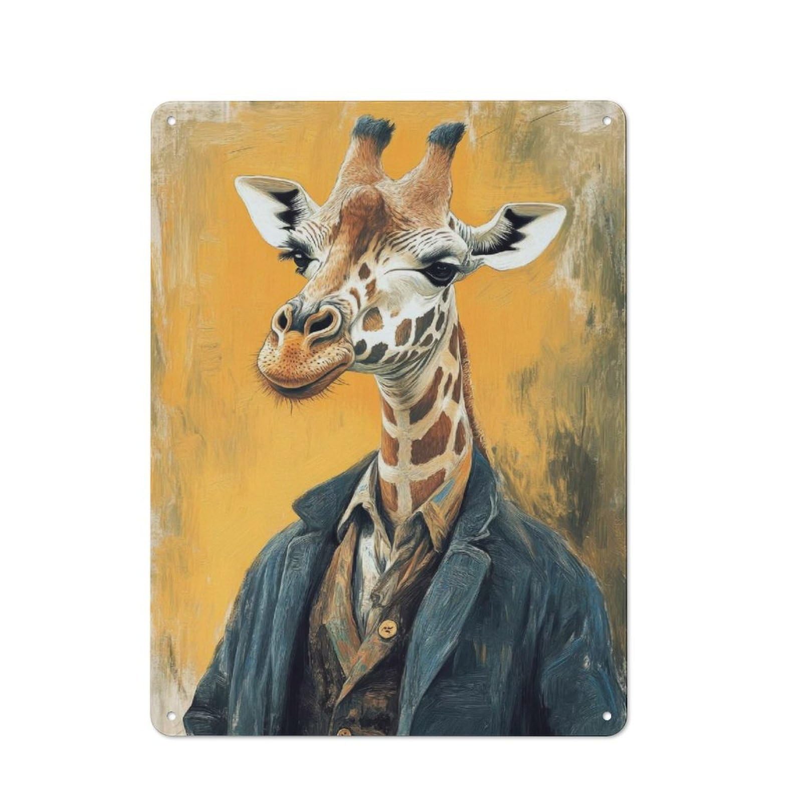 Giraffe in Suit Metal Wall Sign 40x30cm, Clean Industrial Loft Wall Plaque for Workspace, Cafe, Hallway Or Garage